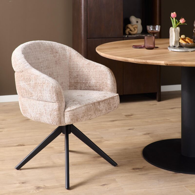 Draaibare eetkamerstoel Bella Beige Poot Zwart - Image 1