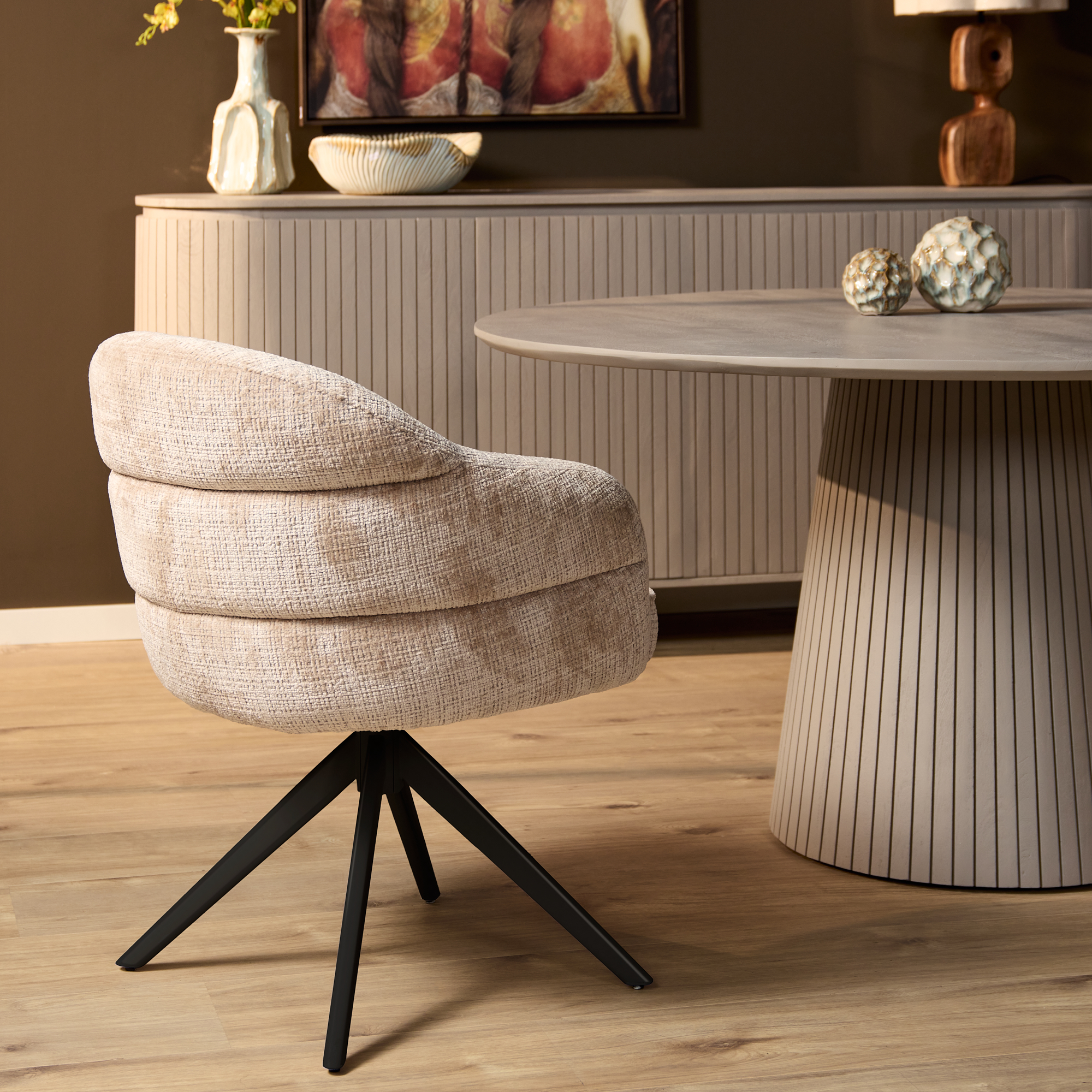 STF-9892_9 Draaibare eetkamerstoel Bella Beige Poot Zwart - Image 10