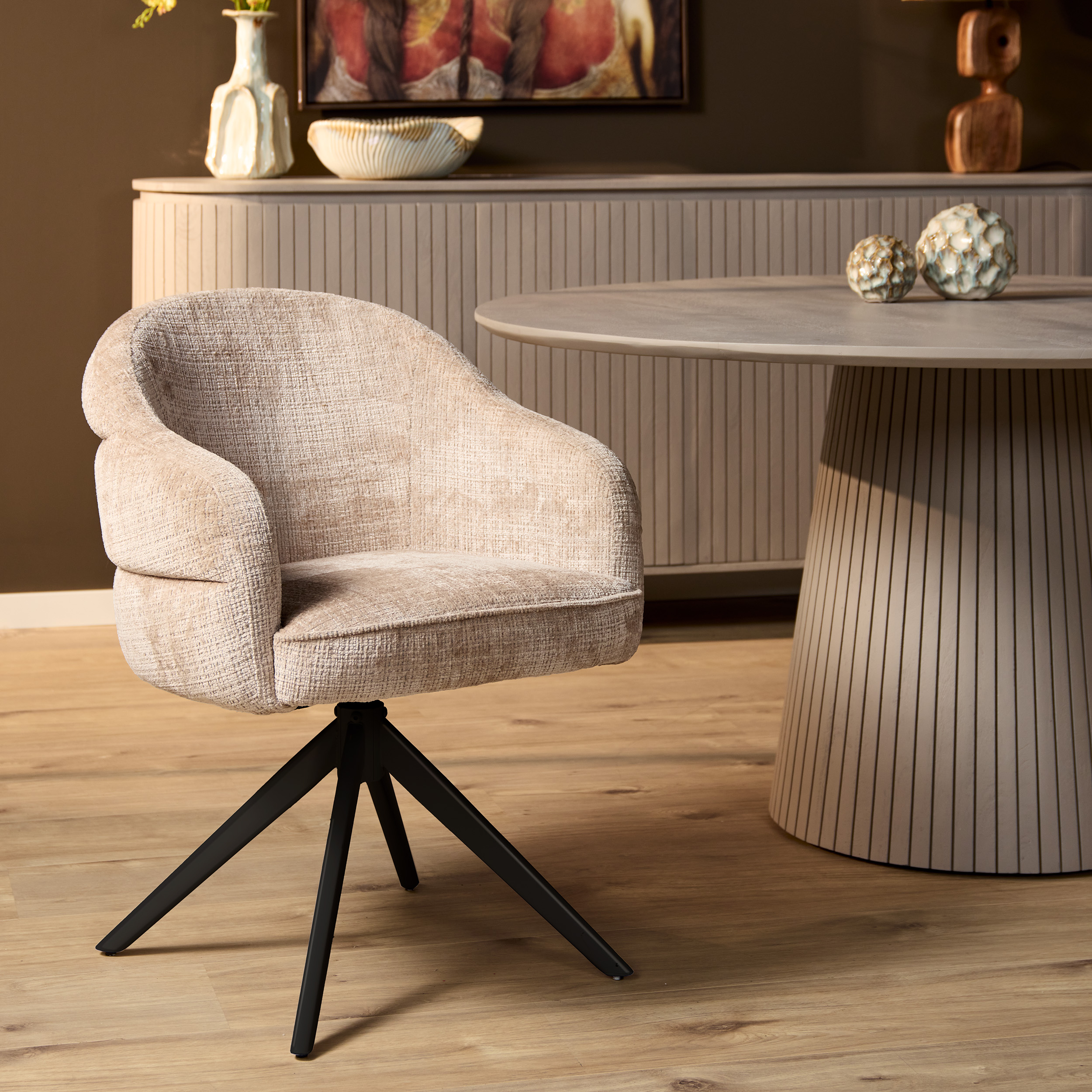 STF-9892_12 Draaibare eetkamerstoel Bella Beige Poot Zwart - Image 13