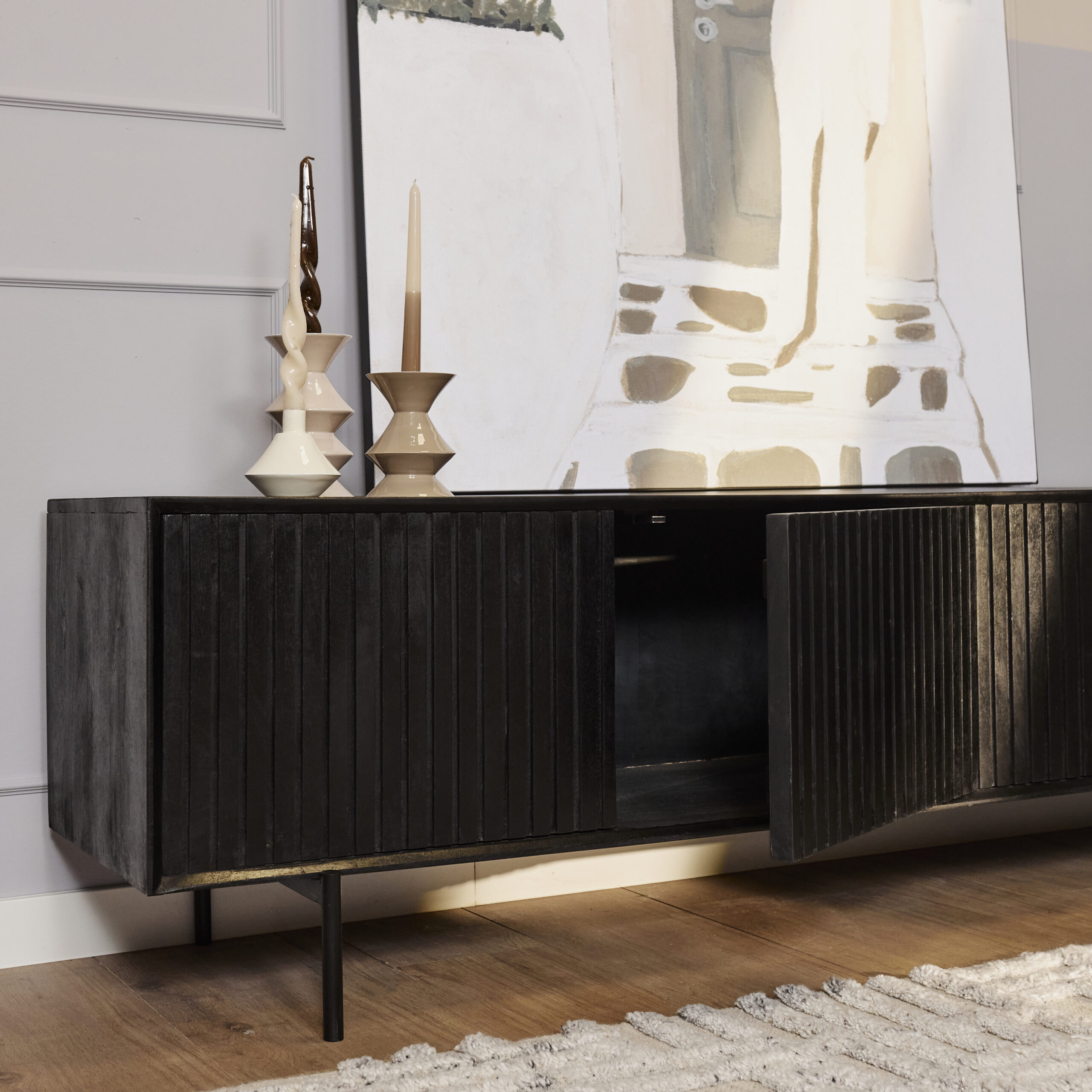 Tv meubel Madison Zwart Mangohout 165 cm - Image 4