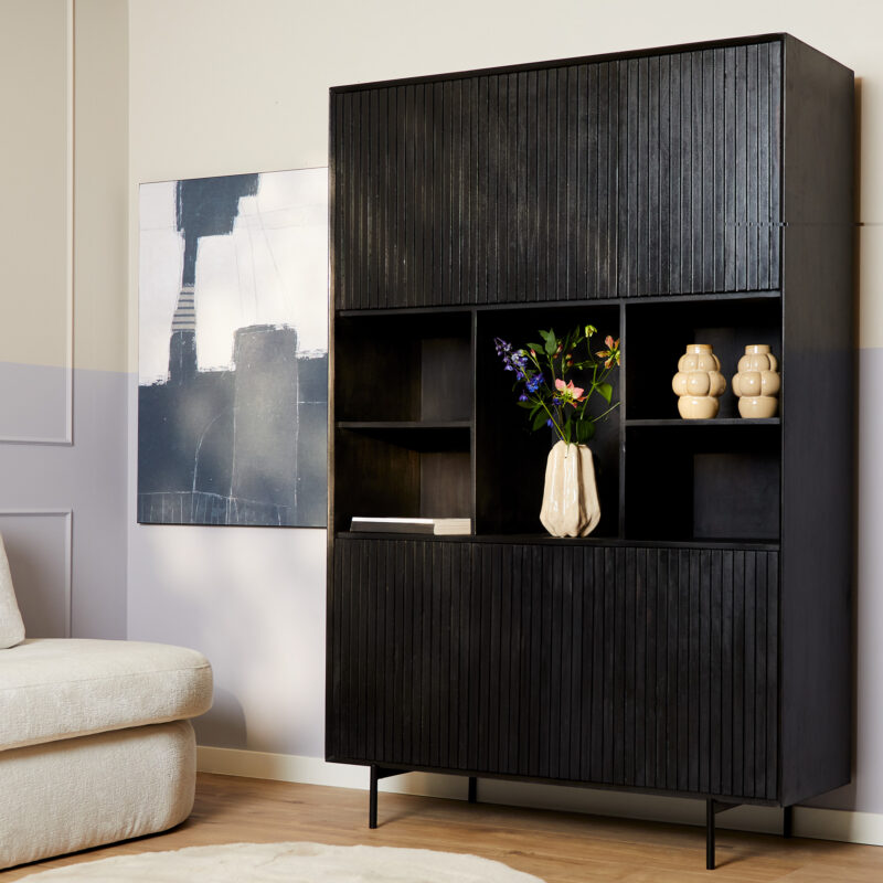 Vakkenkast Madison XXL Zwart Mangohout 135 cm - Image 1