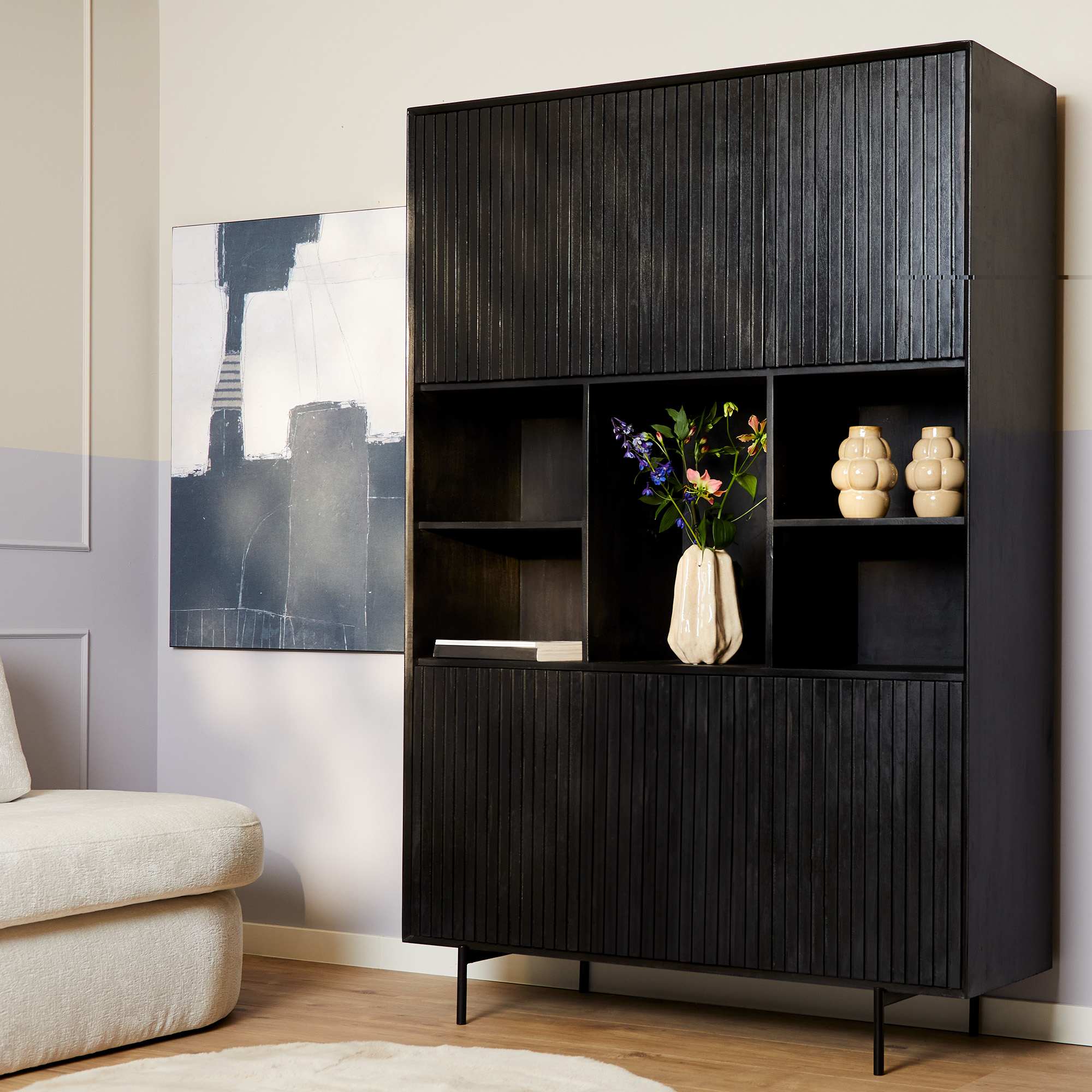Vakkenkast Madison XXL Zwart Mangohout 135 cm - Image 1
