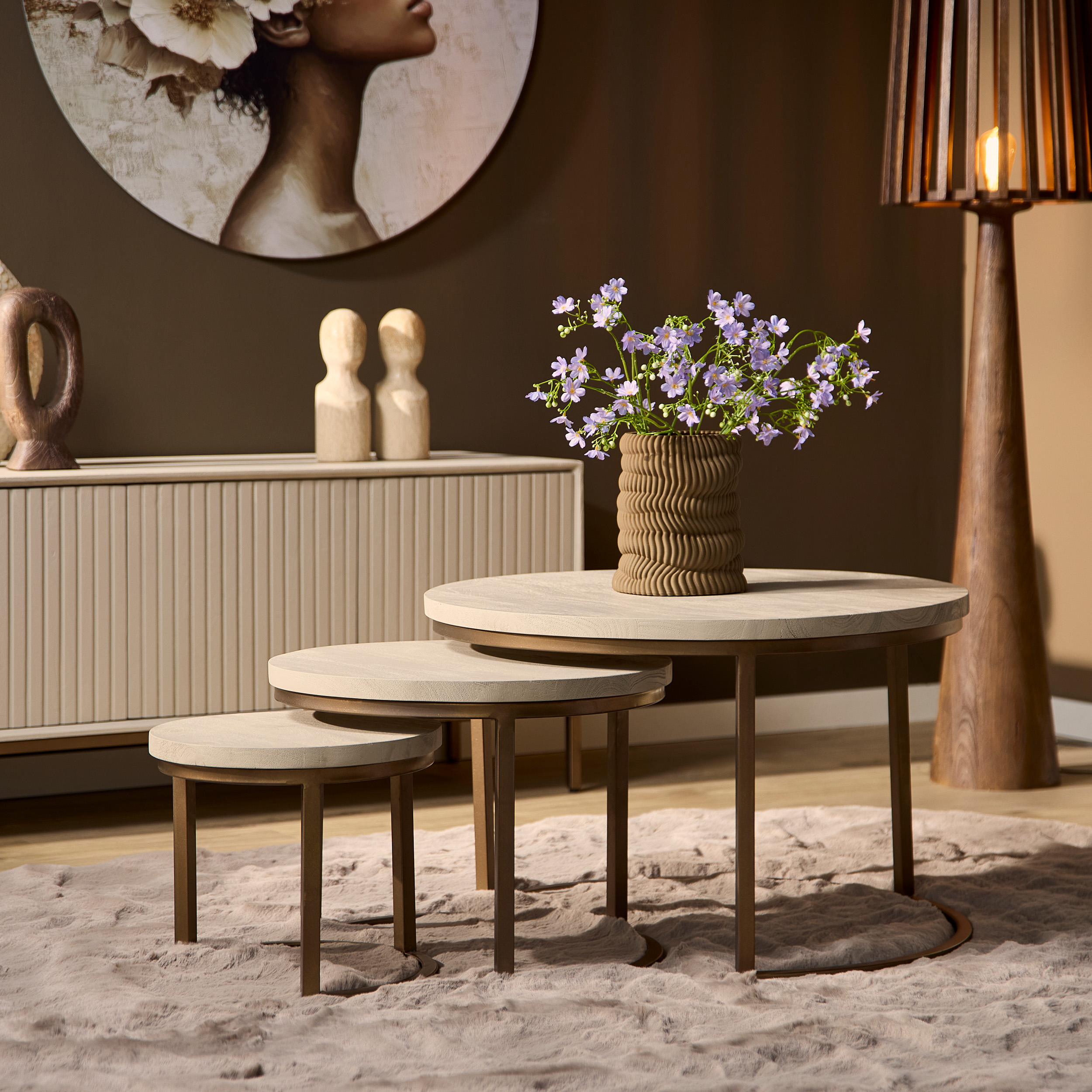 Salontafel set Madison Zand Mangohout 70 cm - Image 1