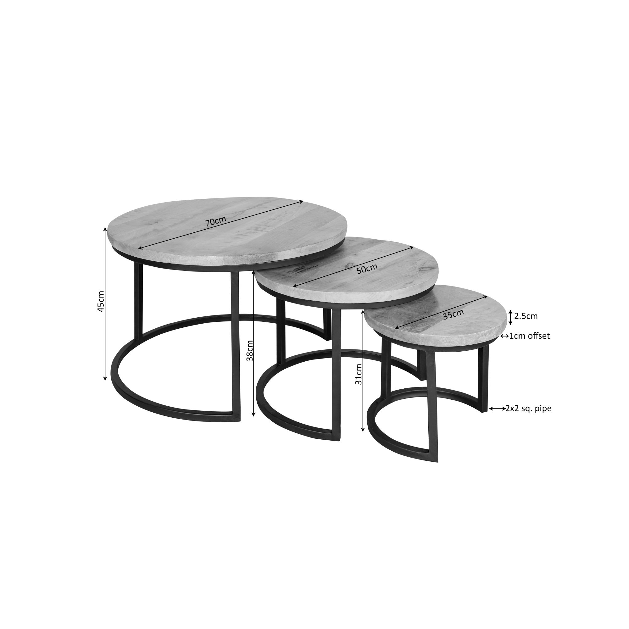 Salontafel set Madison Zand Mangohout 70 cm - Image 9