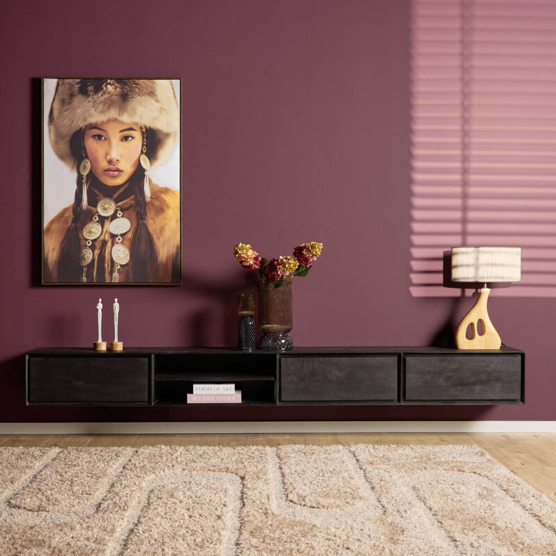 Zwevend tv meubel Ambiance Zwart Mangohout 280 cm - Image 1