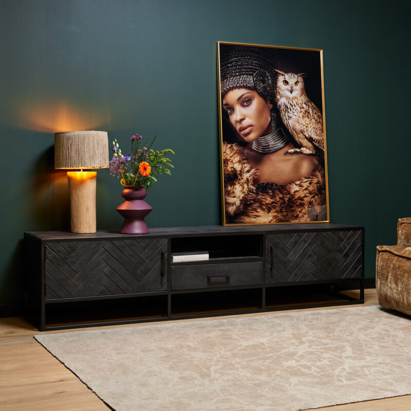 Tv meubel New York Zwart Mangohout 210 cm - Image 1