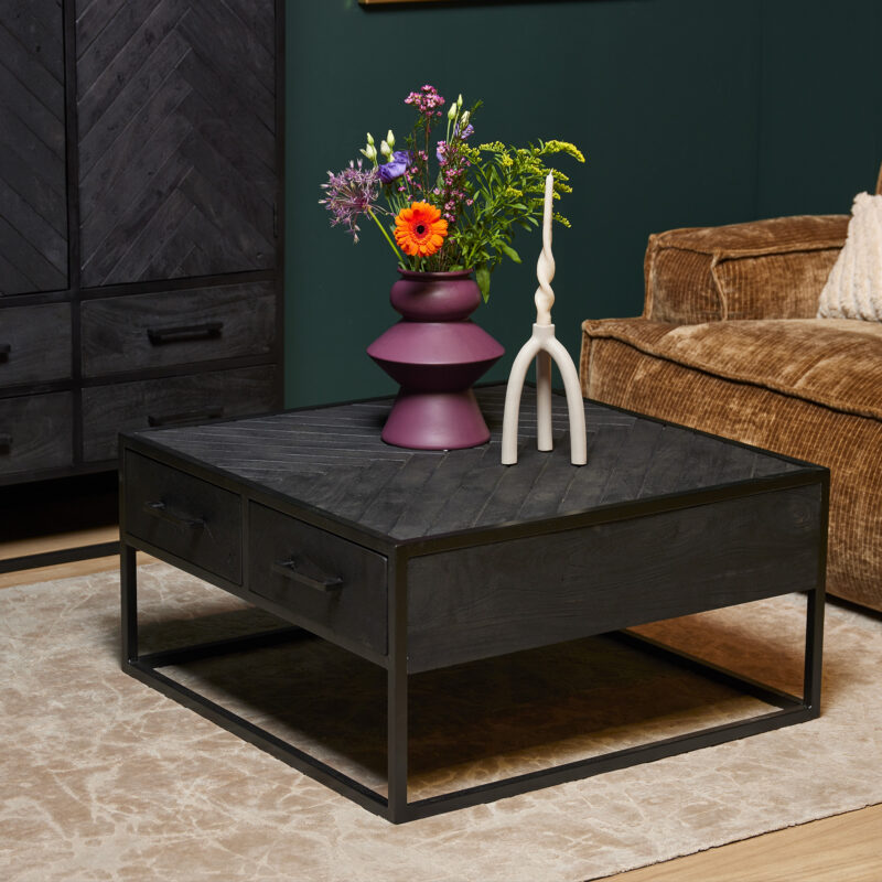 Vierkante salontafel New York Zwart Mangohout 80 cm - Image 1