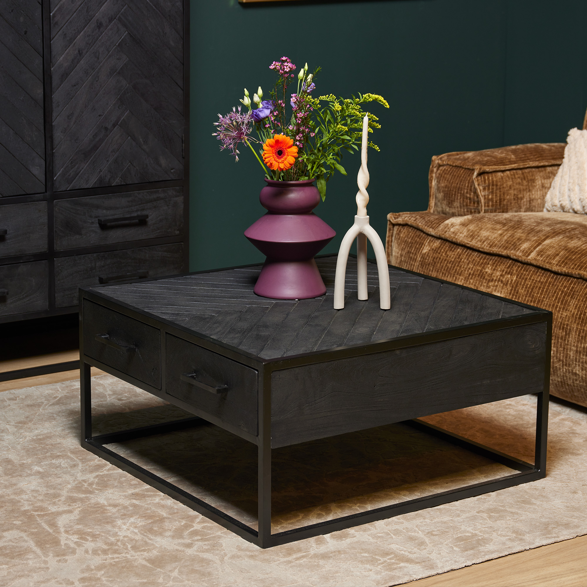 Vierkante salontafel New York Zwart Mangohout 80 cm - Image 1