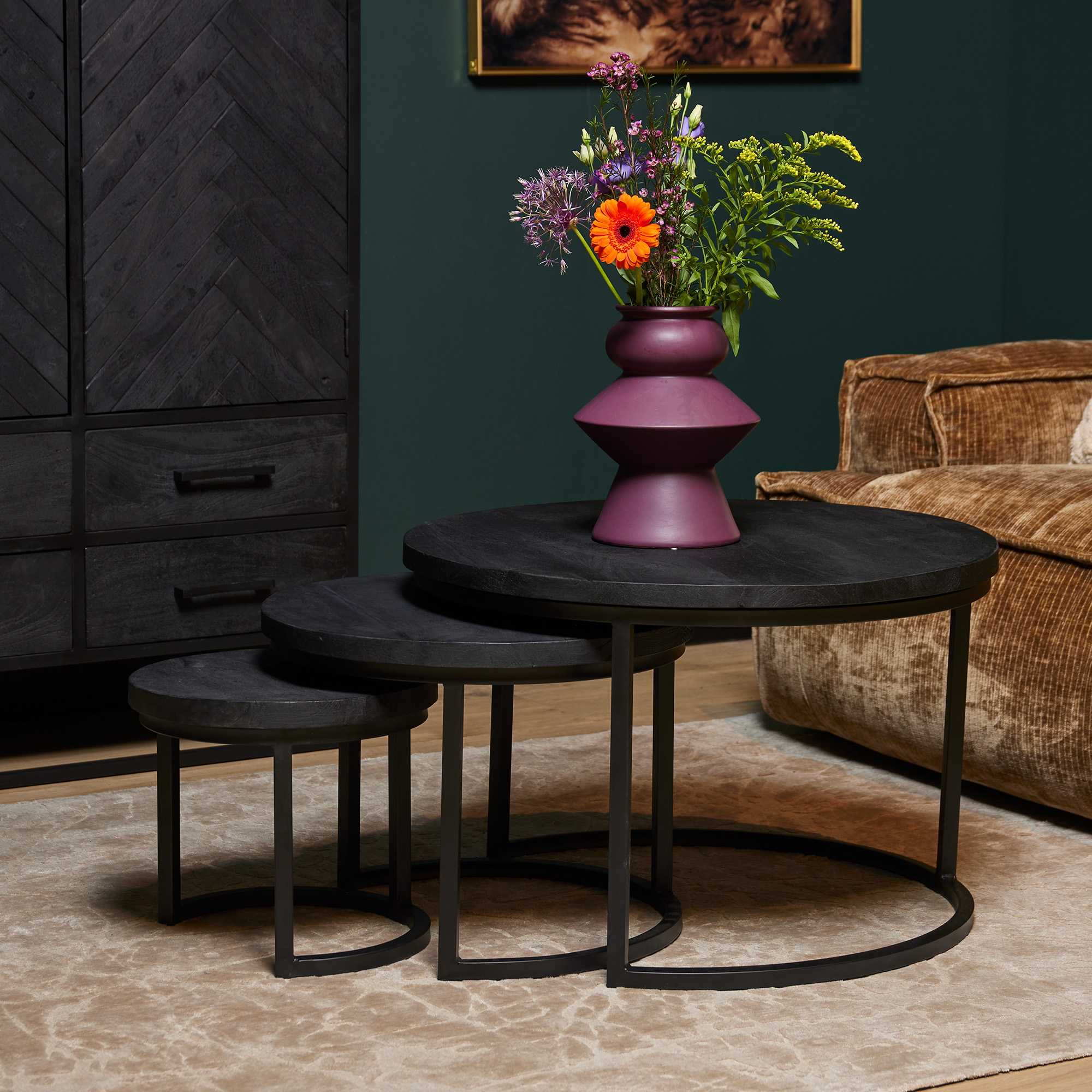 Salontafel set Triole Zwart Mangohout 70 cm - Image 1