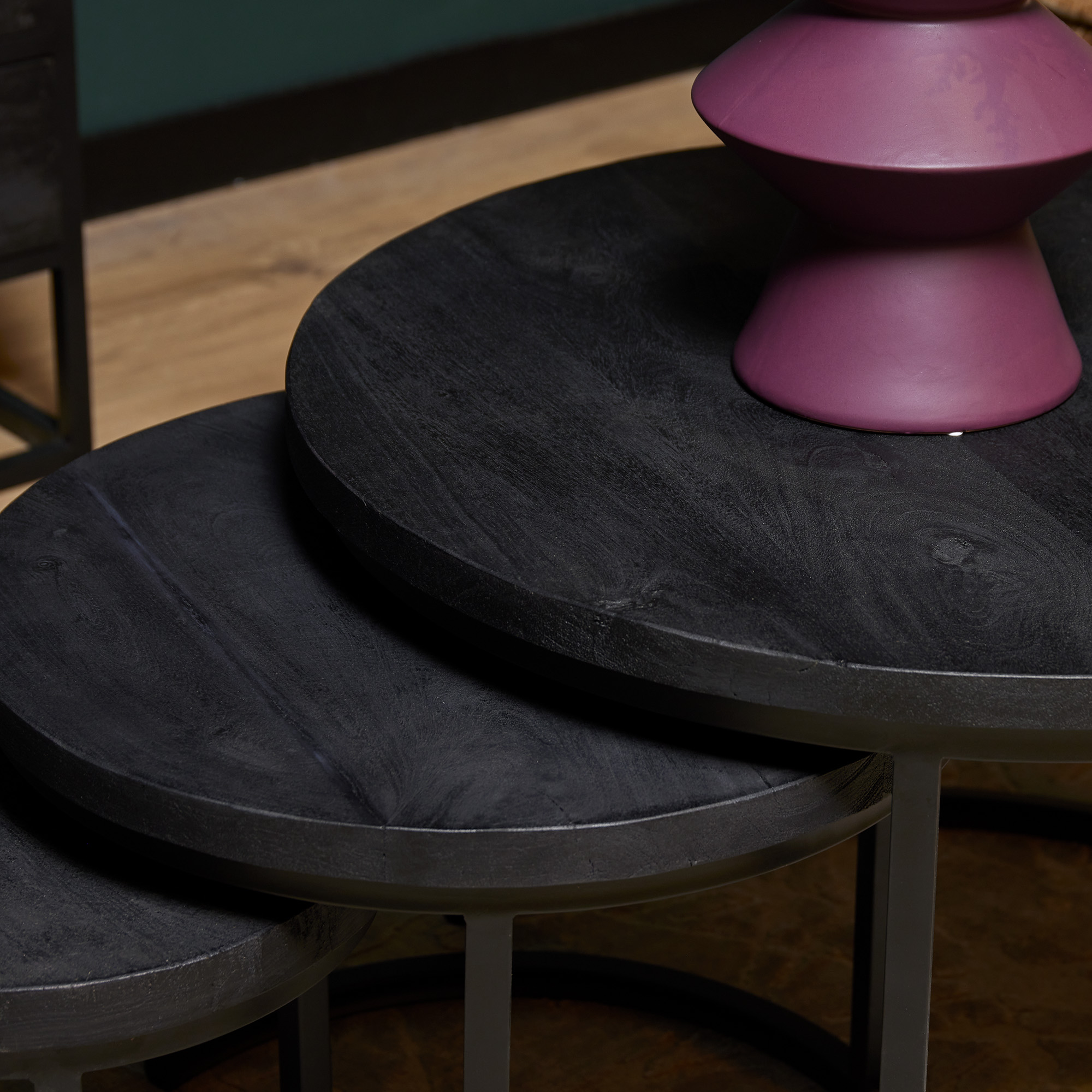 Salontafel set Triole Zwart Mangohout 70 cm - Image 2
