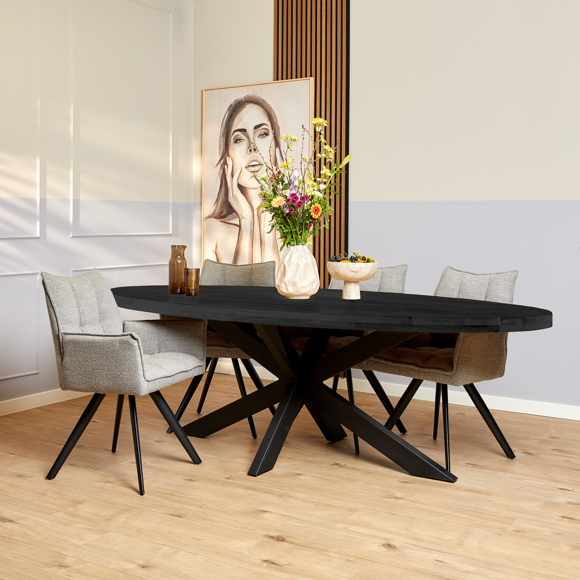 STF-522_0 Ovale eettafel Denver Zwart Mangohout 210 cm - Image 1