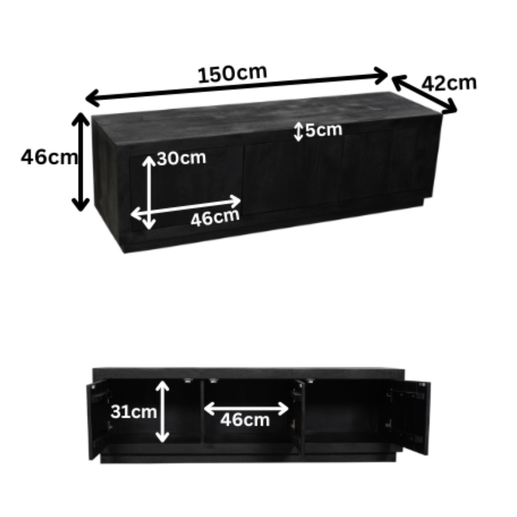 Tv meubel Brussel Zwart Mangohout 150 cm - Image 6
