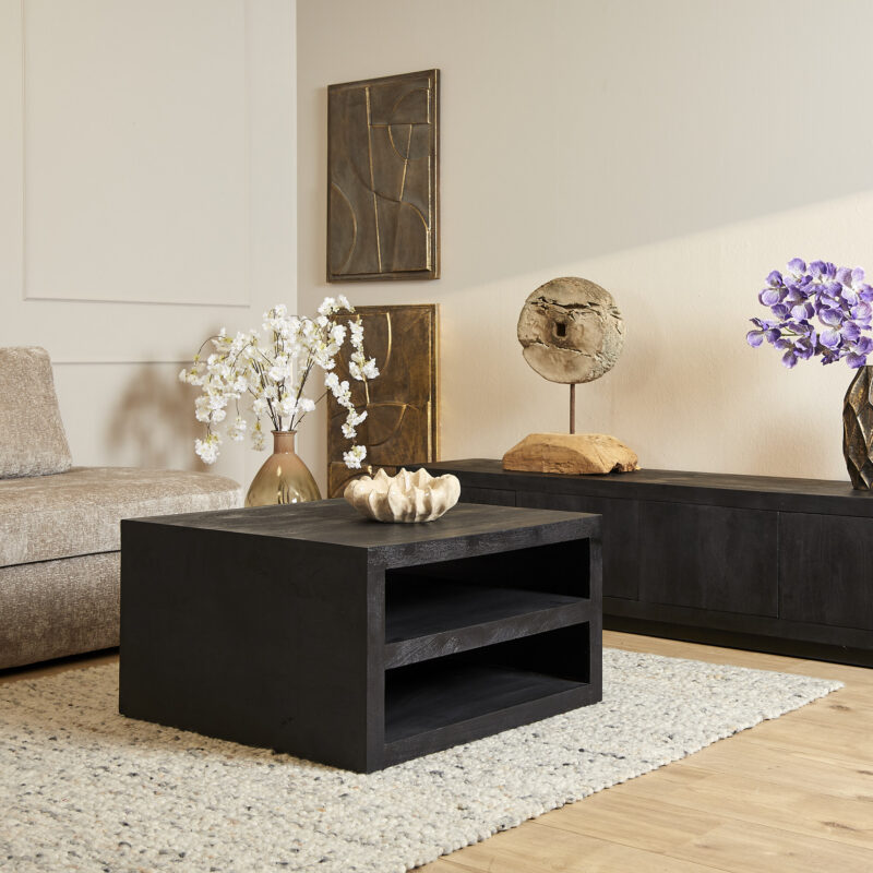 Vierkante salontafel Brussel Zwart Mangohout 80 cm - Image 1