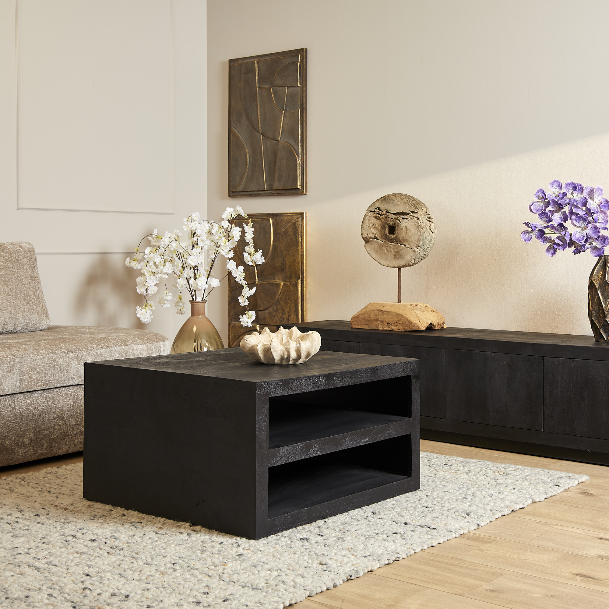 STF-4209_0 Vierkante salontafel Brussel Zwart Mangohout 80 cm - Image 1
