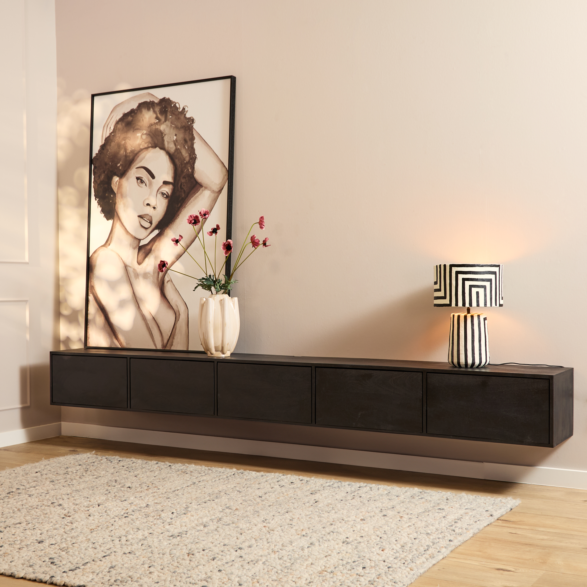 Zwevend tv meubel Vision Zwart Mangohout 280 cm - Image 5