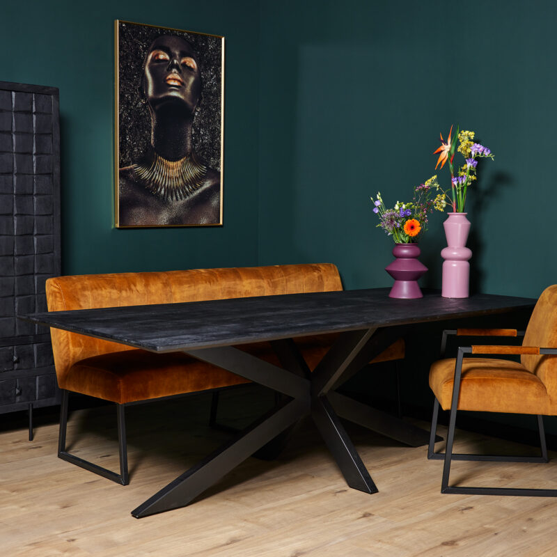 Rechthoekige eettafel New York Zwart Mangohout 160 cm - Image 1