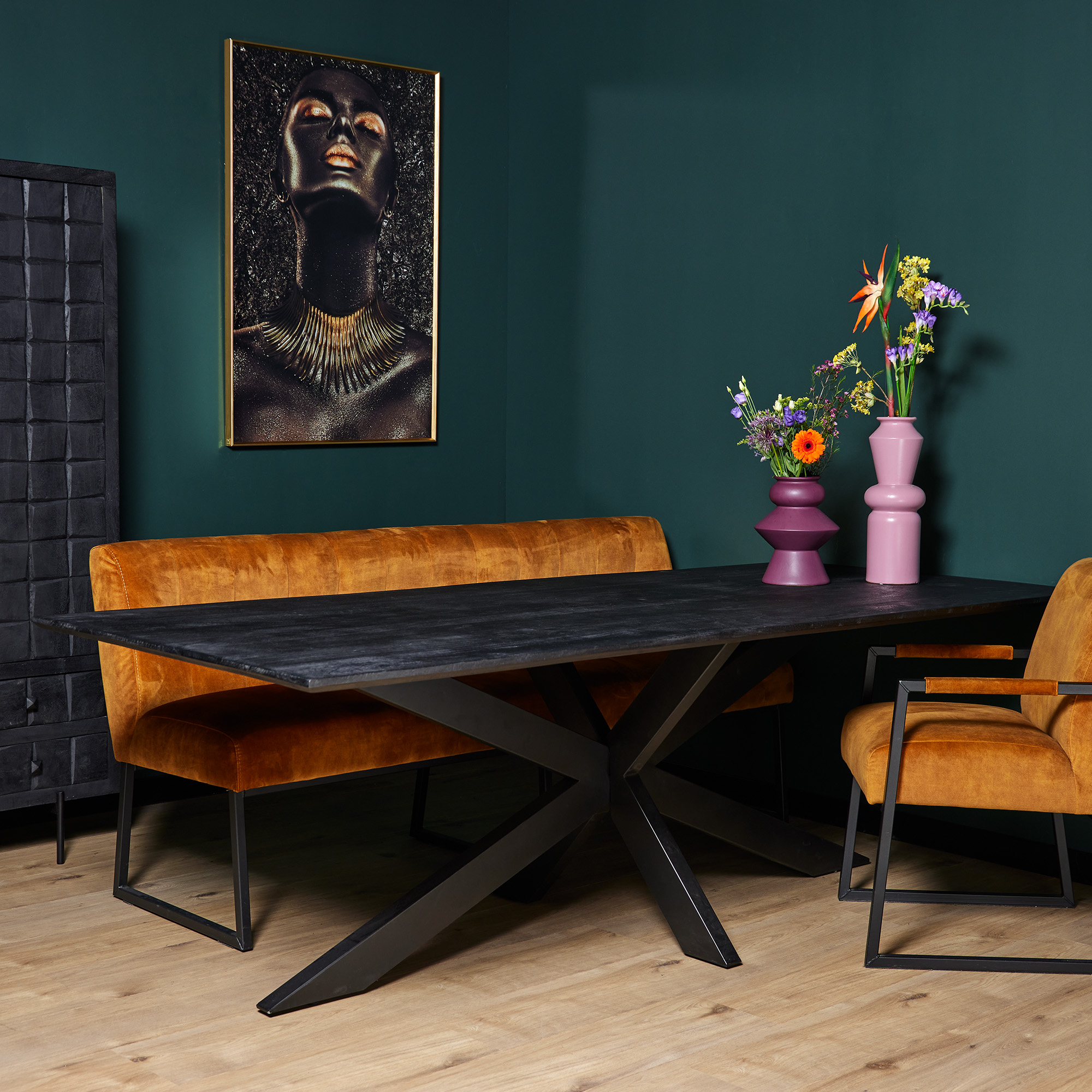 STF-7186_0 Rechthoekige eettafel New York Zwart Mangohout 160 cm - Image 1