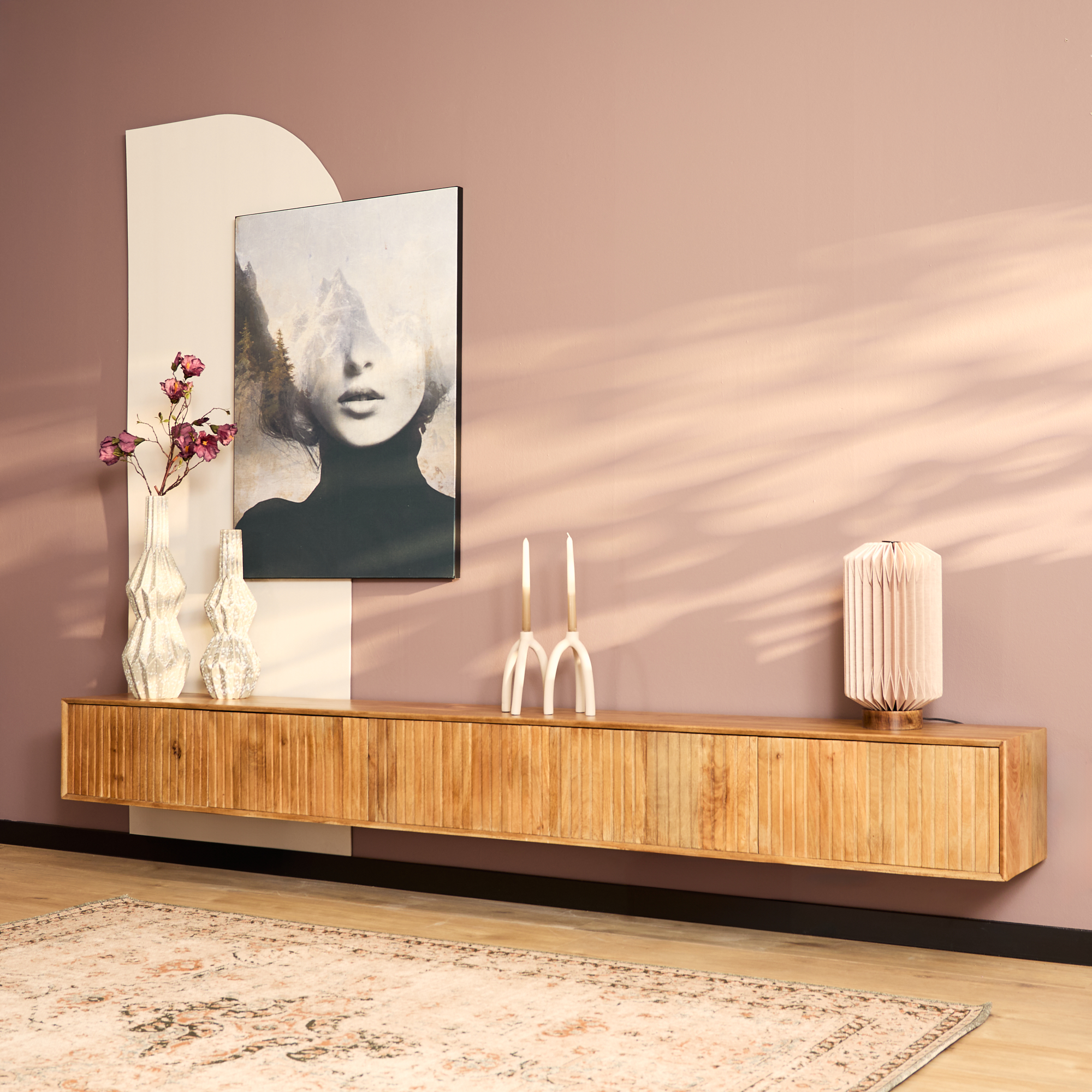 Zwevend tv meubel Madison Naturel Mangohout 280 cm - Image 9