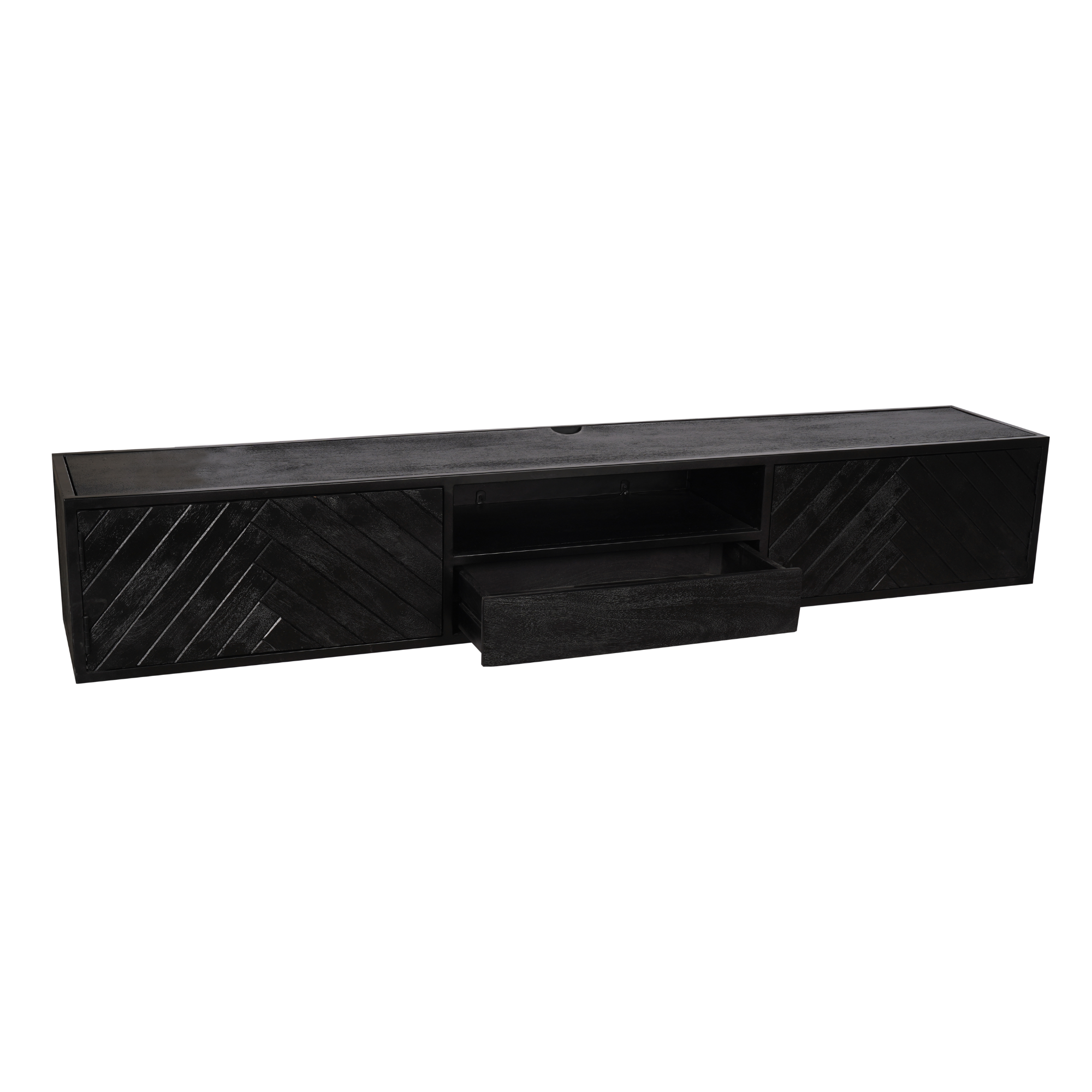 STF-8522_6 Zwevend tv meubel New York Zwart Mangohout 200 cm - Image 7