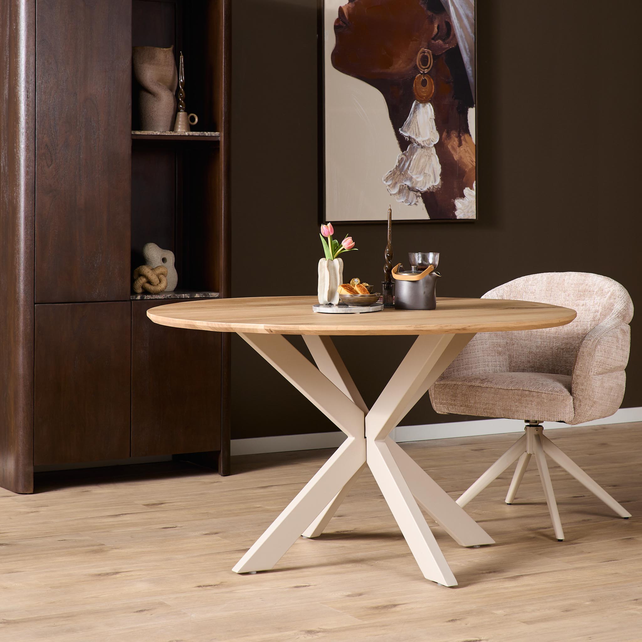 Ronde eettafel Ferris Naturel Poot Zand Eikenhout 130 cm - Image 1