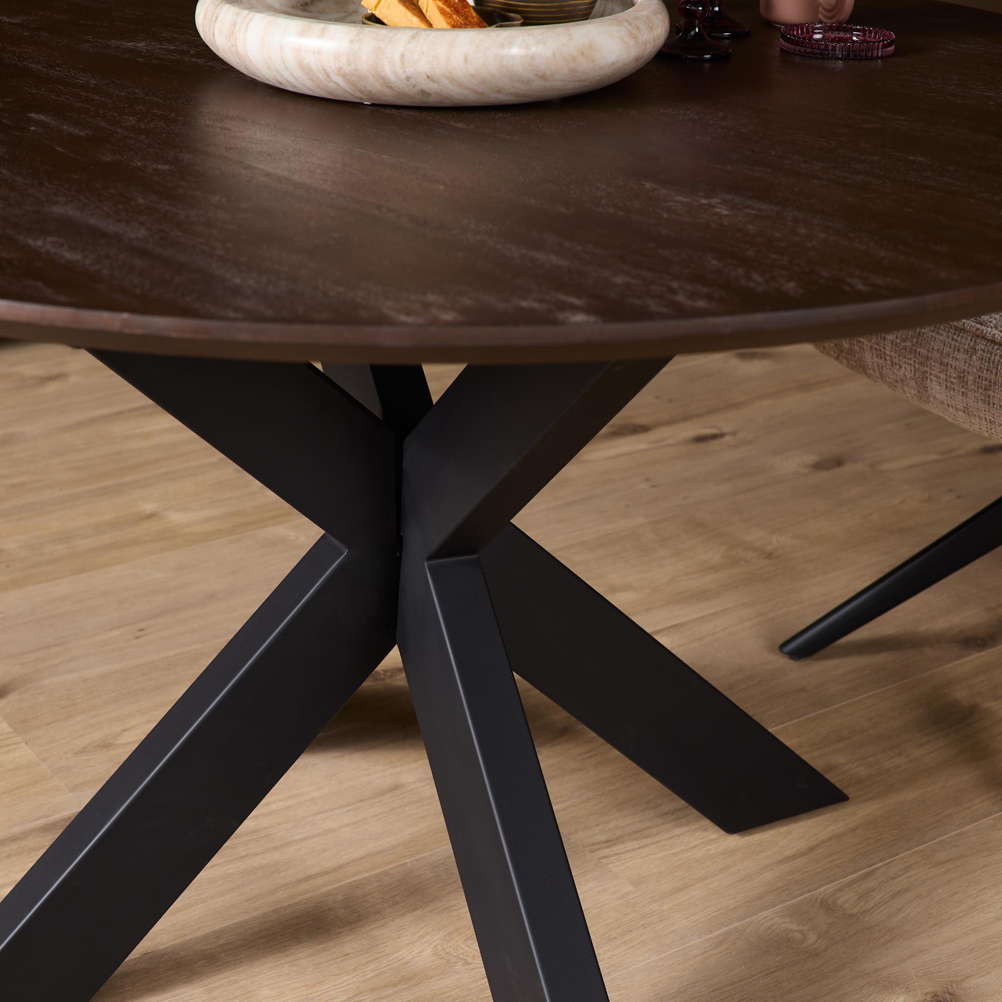 STF-6803_1 Ronde eettafel Madison Bruin Poot Zwart Mangohout 110 cm - Image 2