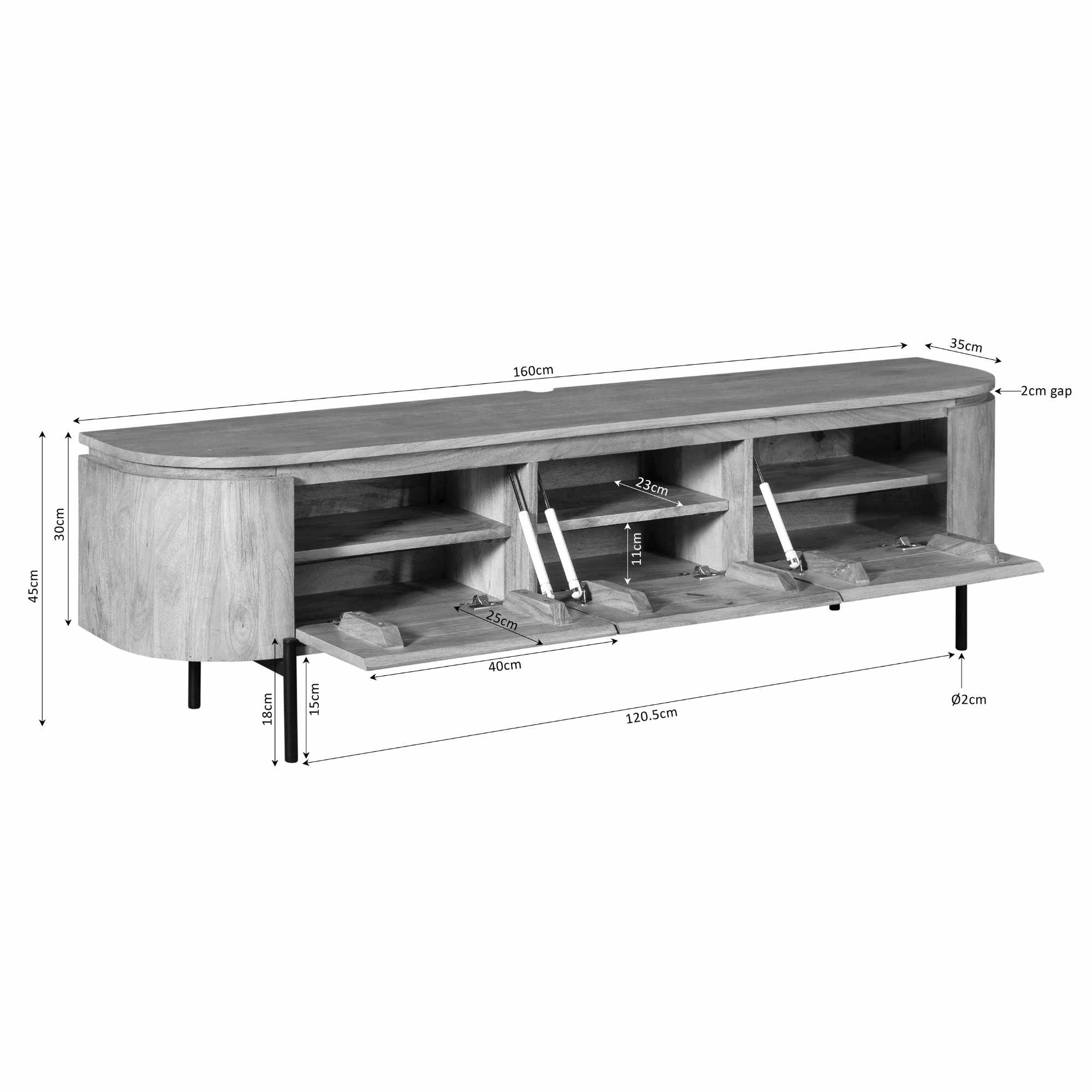 Tv meubel Excellent Taupe Mangohout 160 cm - Image 11