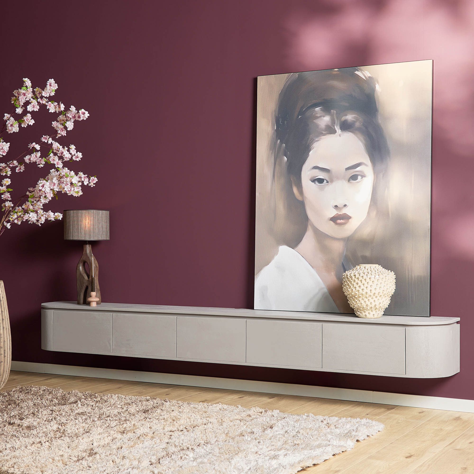 STF-1725_1 Tv meubel Excellent Taupe Mangohout 280 cm - Image 2