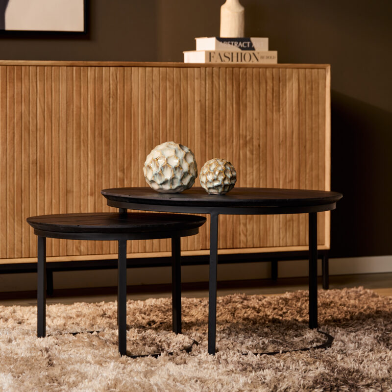 Salontafel set Otik Zwart Eikenhout 70 cm - Image 1