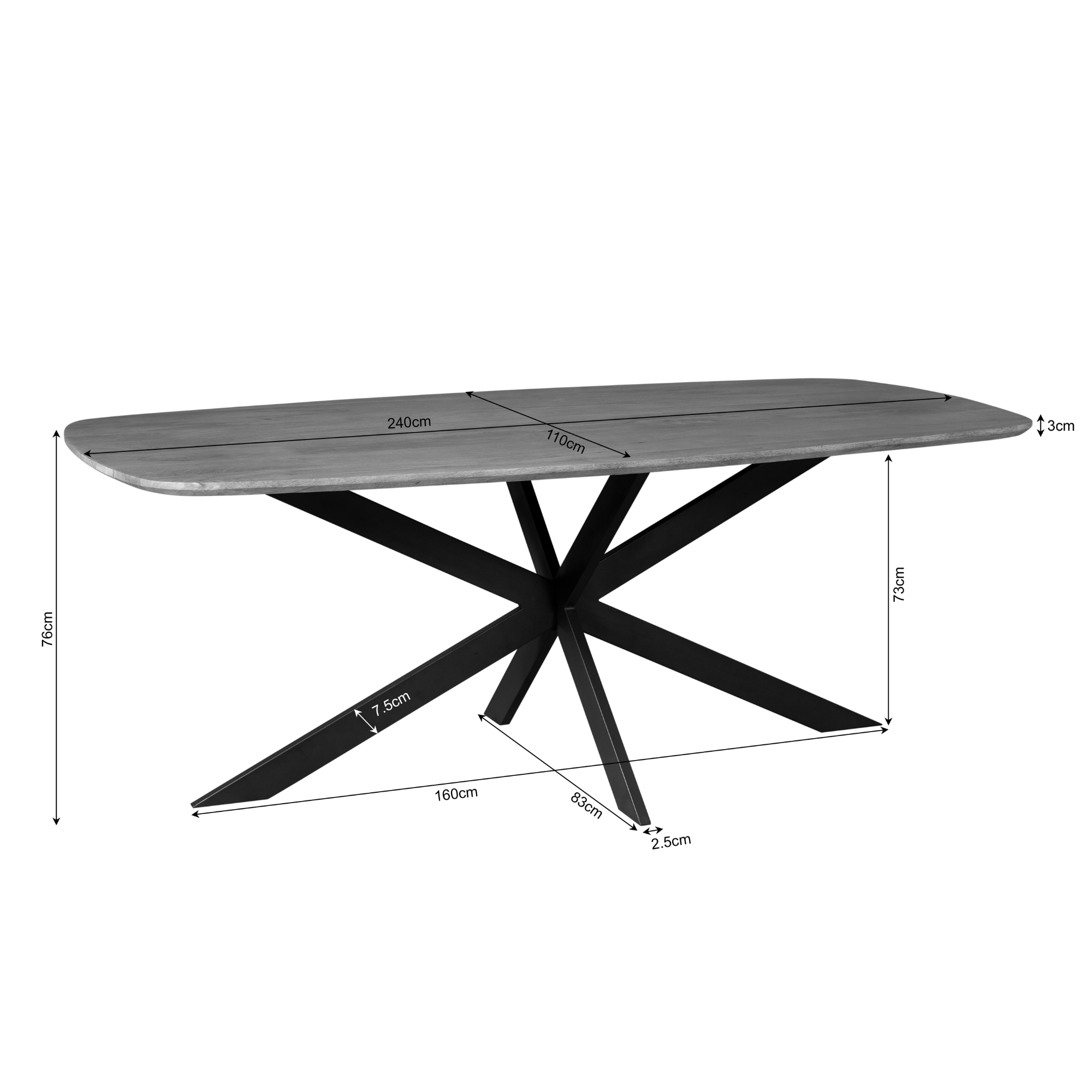 Deens ovale eettafel Elegance Zwart Mangohout 240 cm - Image 4