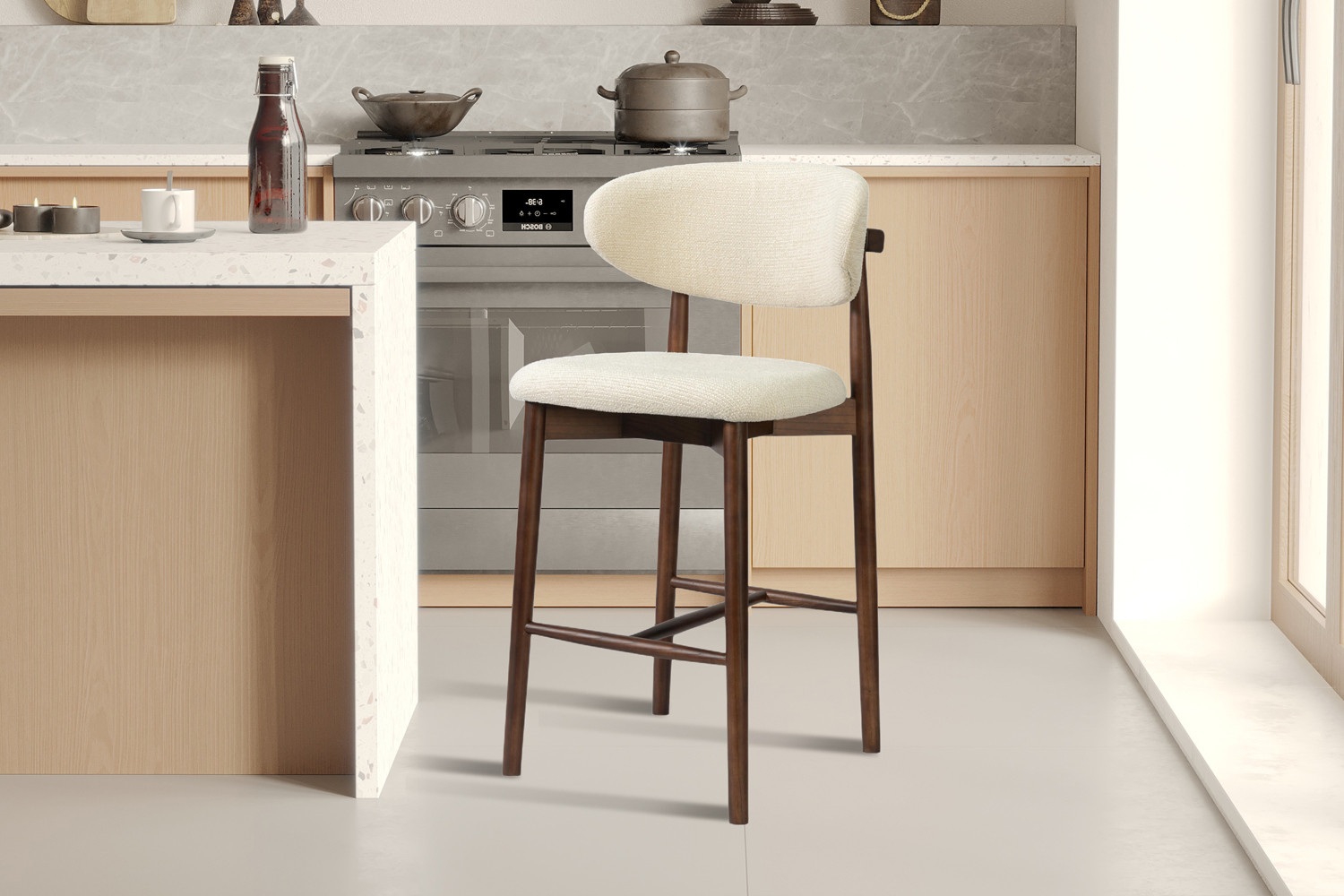 Image 2 for NEW - Counterstoel Clara Essenhout Walnoot - Ote Milan 103 Beige