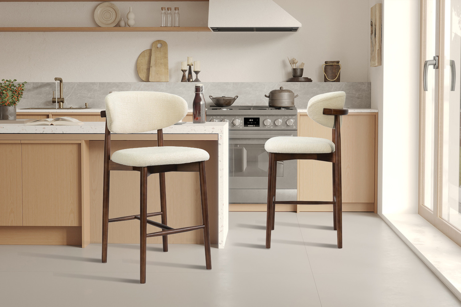Image 3 for NEW - Counterstoel Clara Essenhout Walnoot - Ote Milan 103 Beige