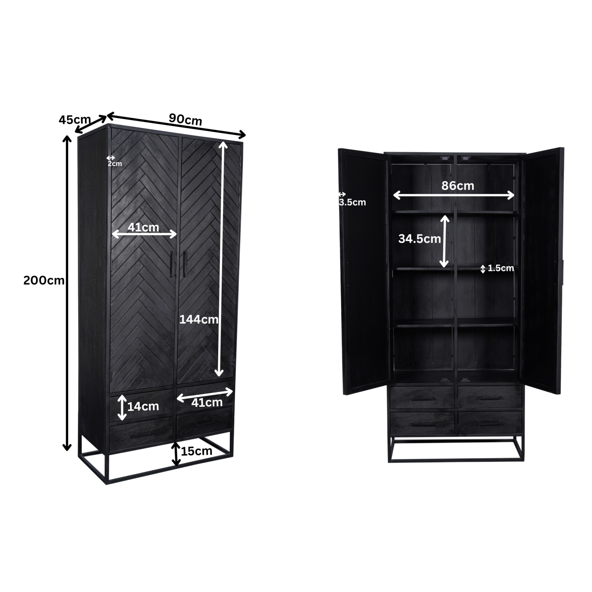 Kabinet New York Zwart Mangohout 90 cm - Image 4