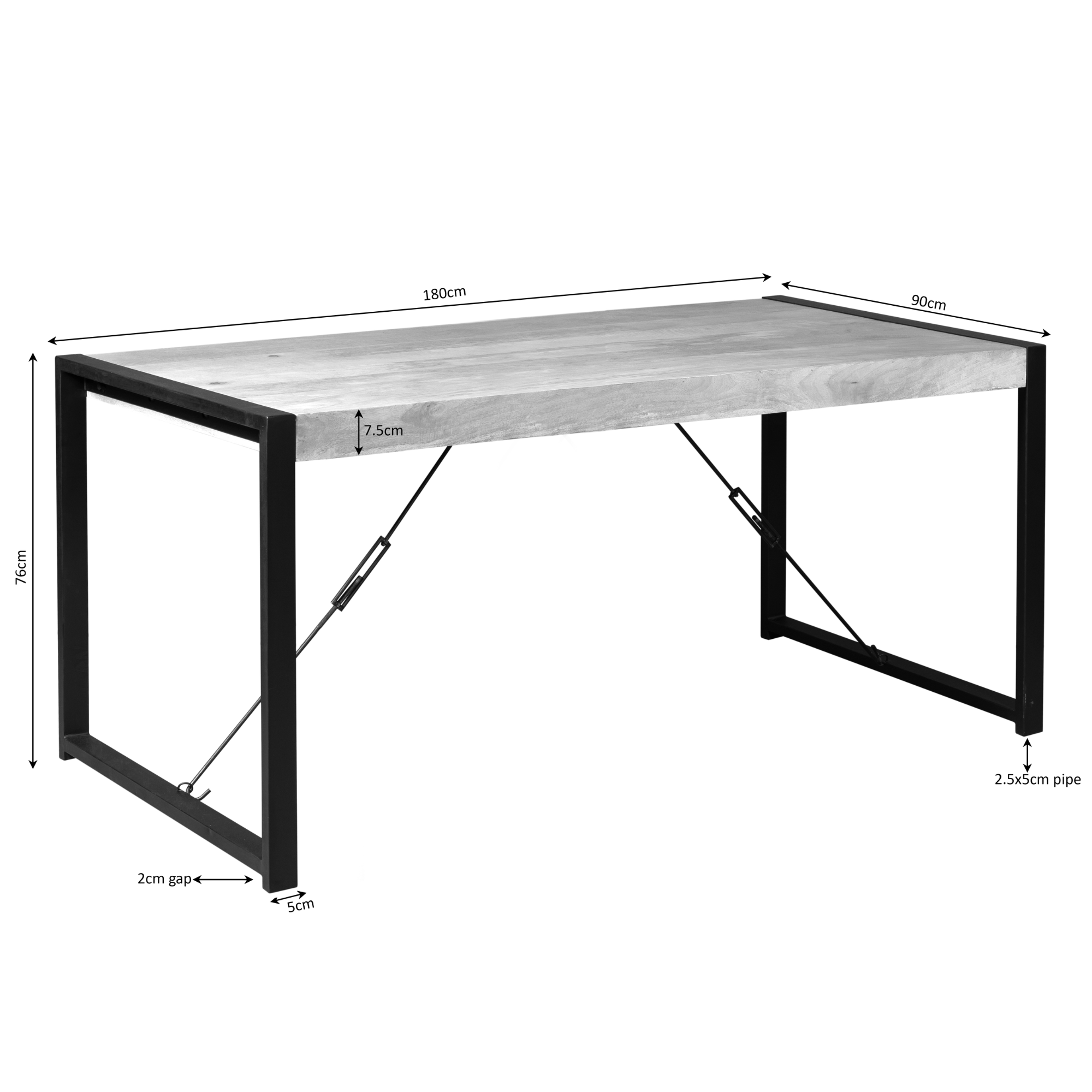 Rechthoekige eettafel Boaz Naturel Mangohout 180 cm - Image 6
