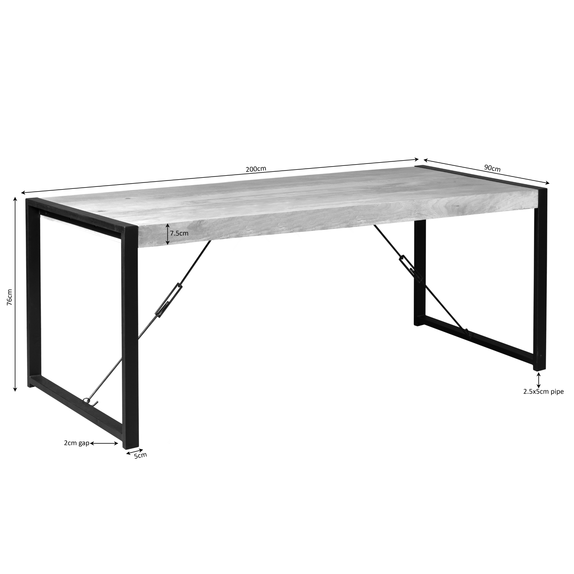 Rechthoekige eettafel Boaz Naturel Mangohout 200 cm - Image 6
