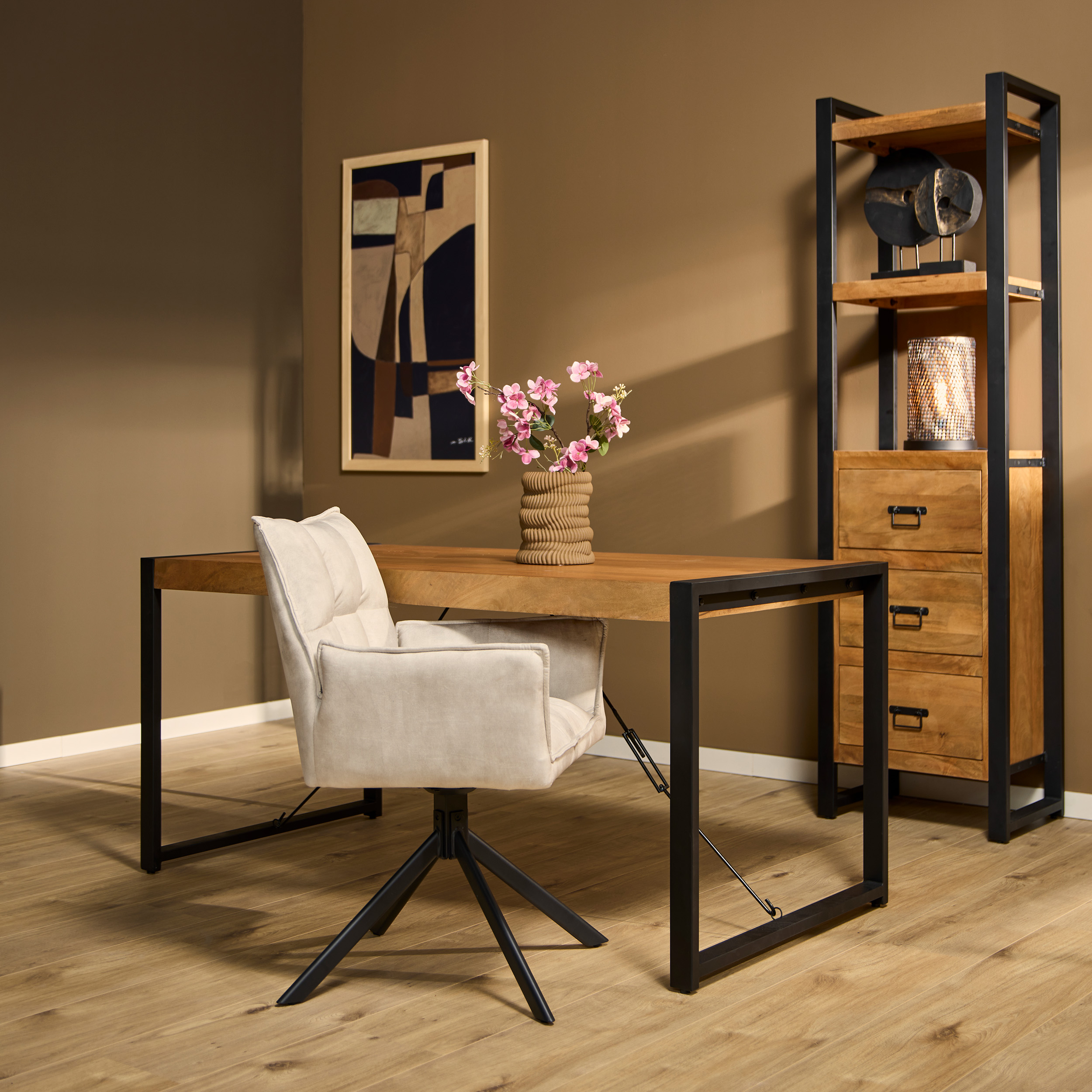 Rechthoekige eettafel Boaz Naturel Mangohout 140 cm - Image 1