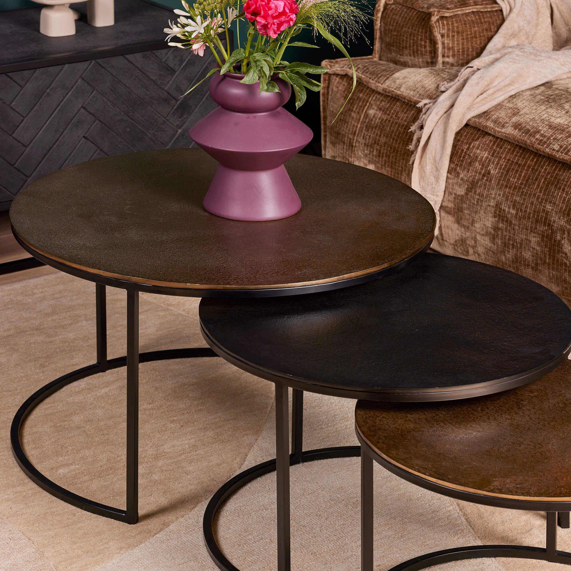 STF-2314_1 Salontafel set Xaro Goud/zwart Aluminium 75 cm - Image 2