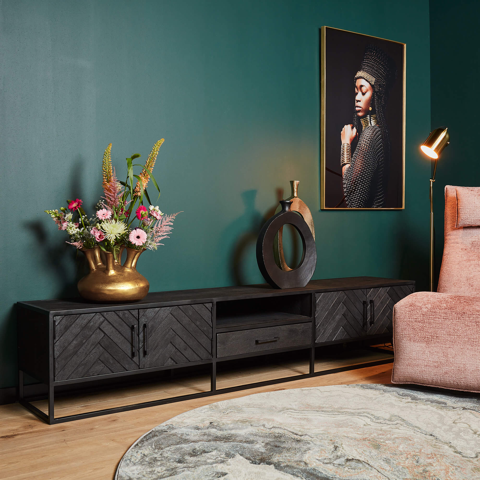 Tv meubel New York Zwart Mangohout 240 cm - Image 1