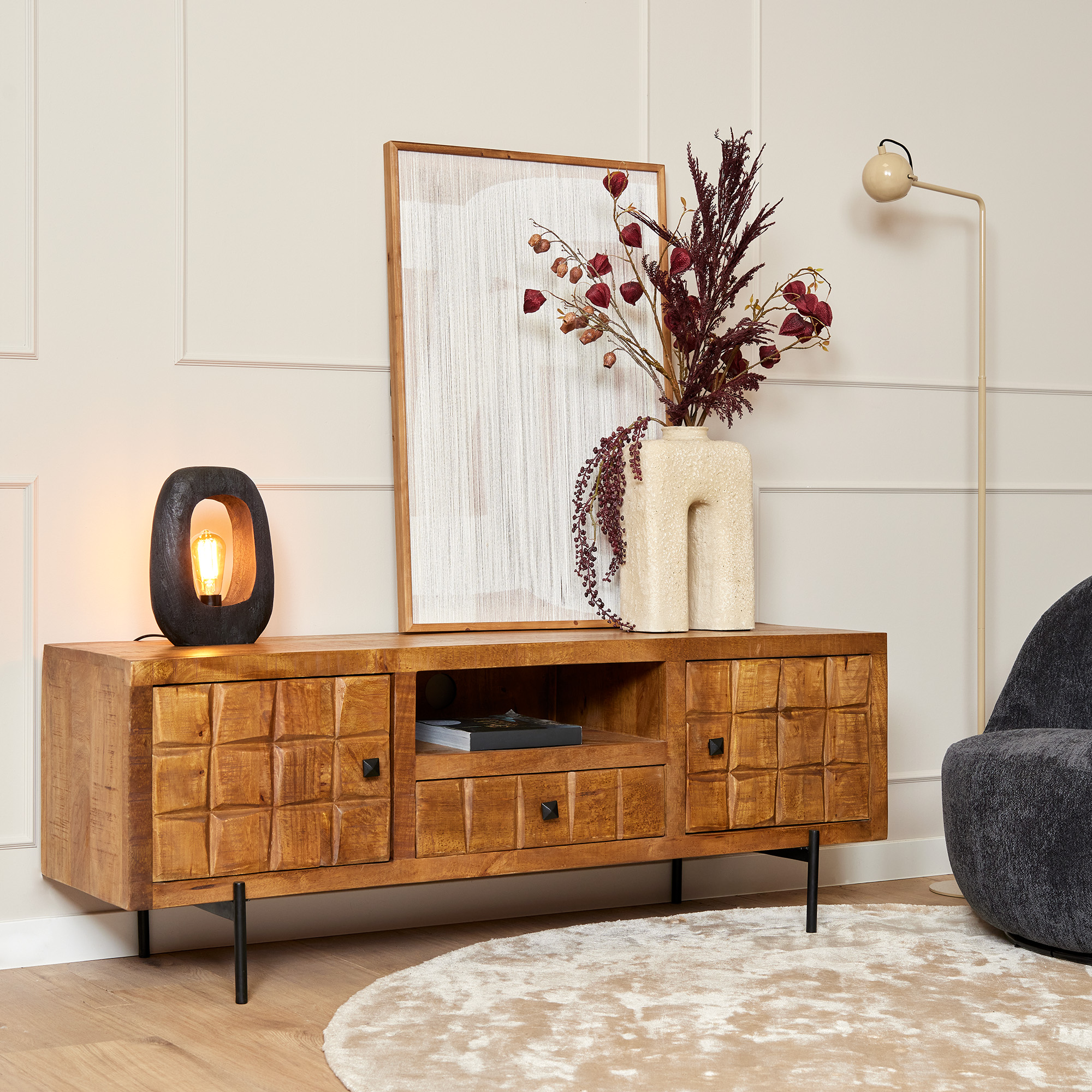 Tv meubel Brandy Naturel Mangohout 150 cm - Image 1