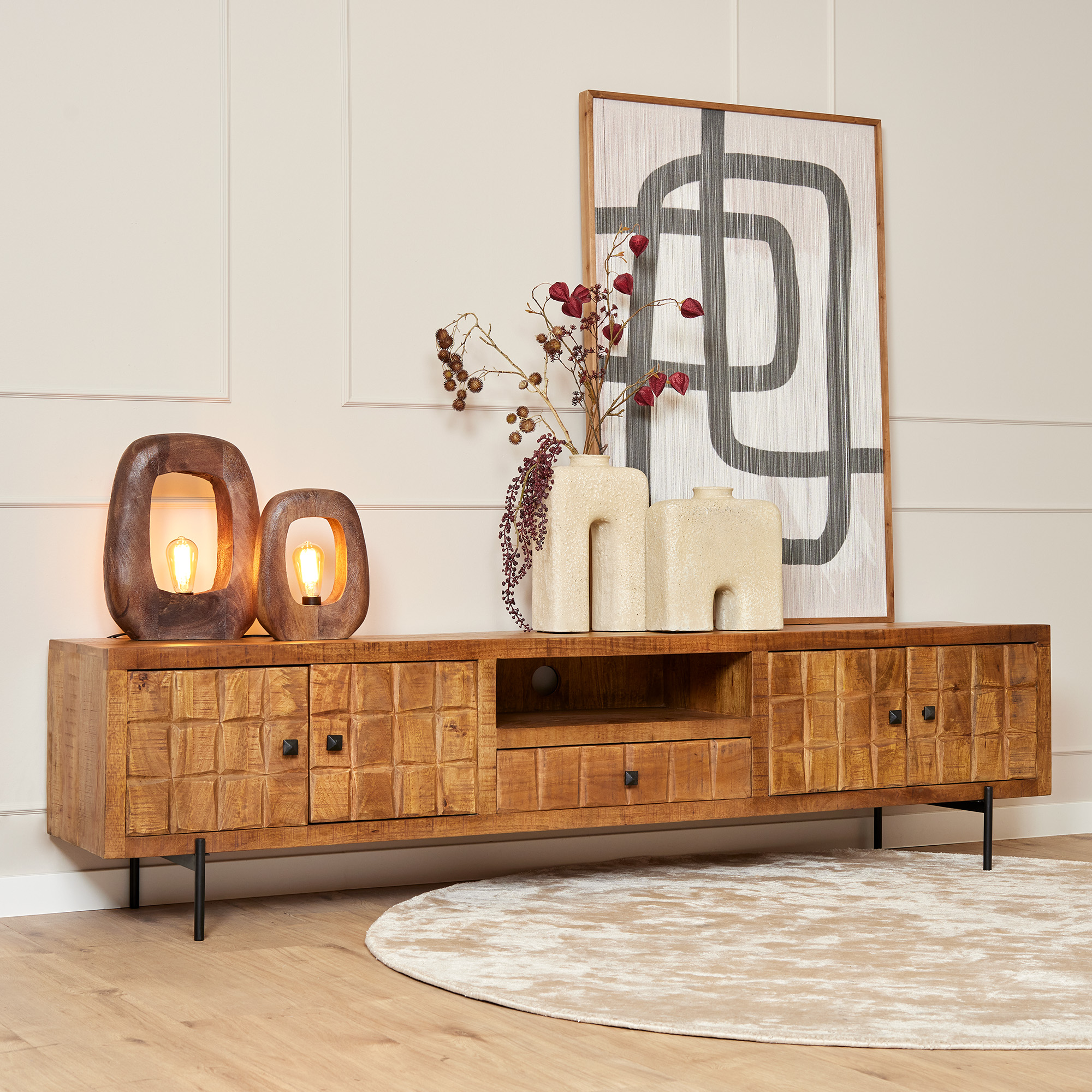 Tv meubel Brandy Naturel Mangohout 220 cm - Image 1