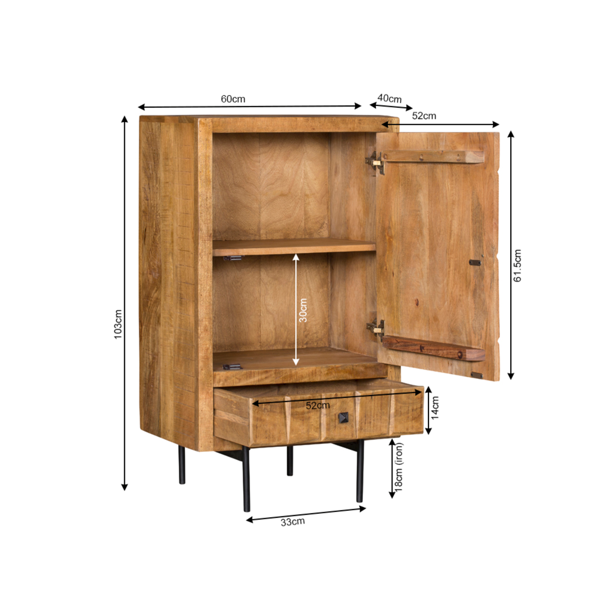 Kabinet Brandy Naturel Mangohout 60 cm - Image 8