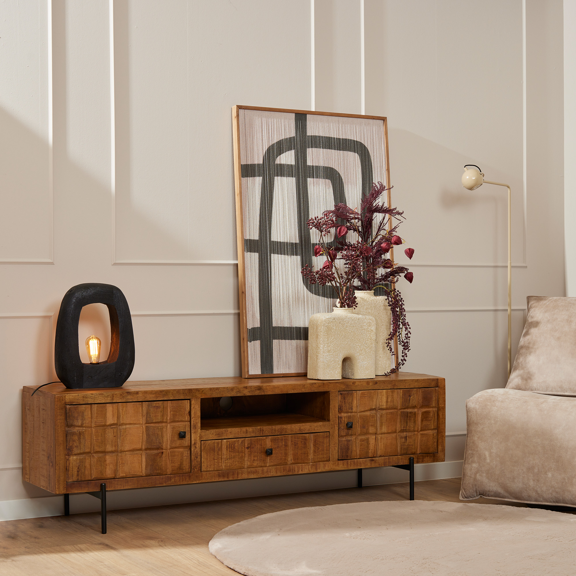 Tv meubel Brandy Naturel Mangohout 180 cm - Image 1