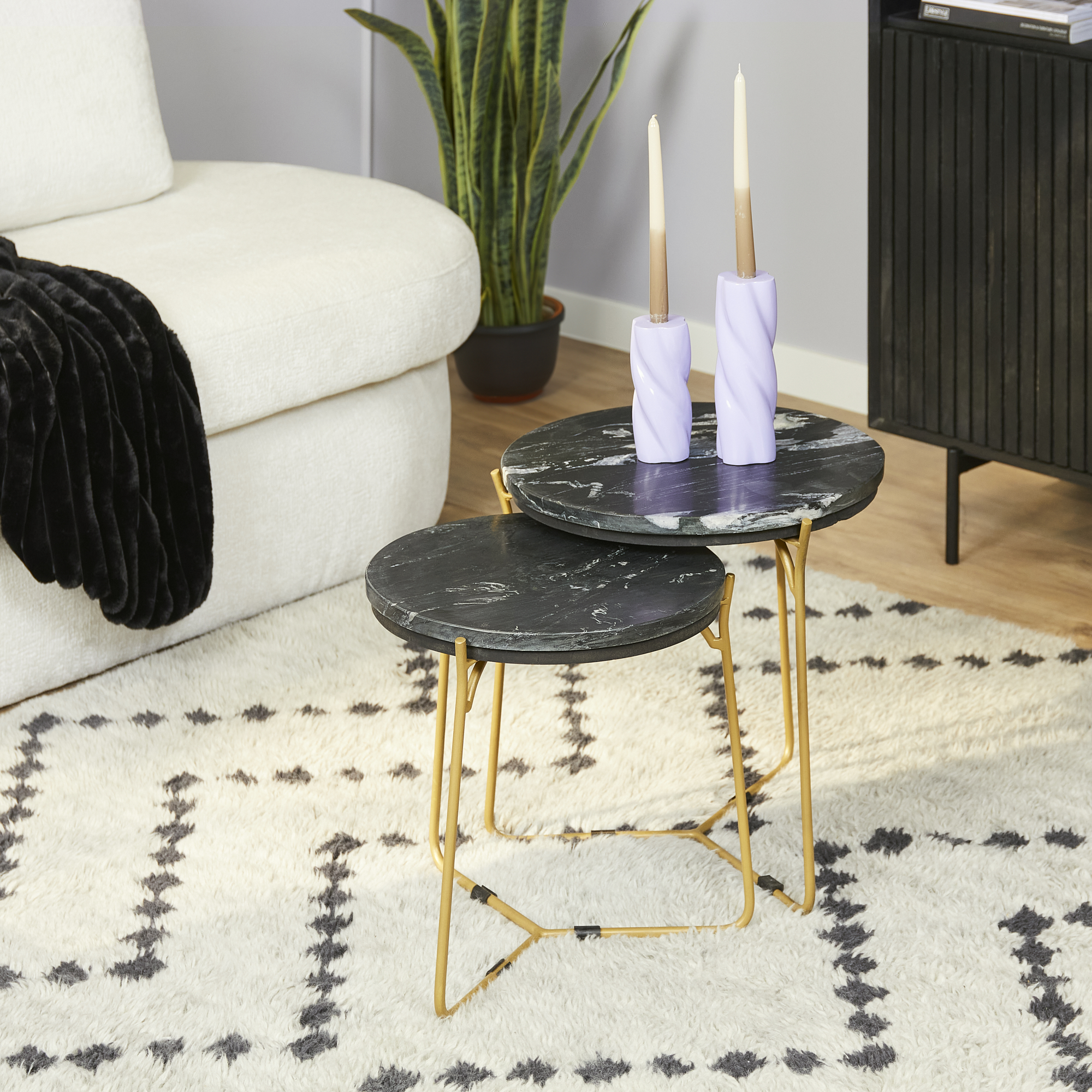 Salontafel set Caly Zwart Marmer 45 cm - Image 1