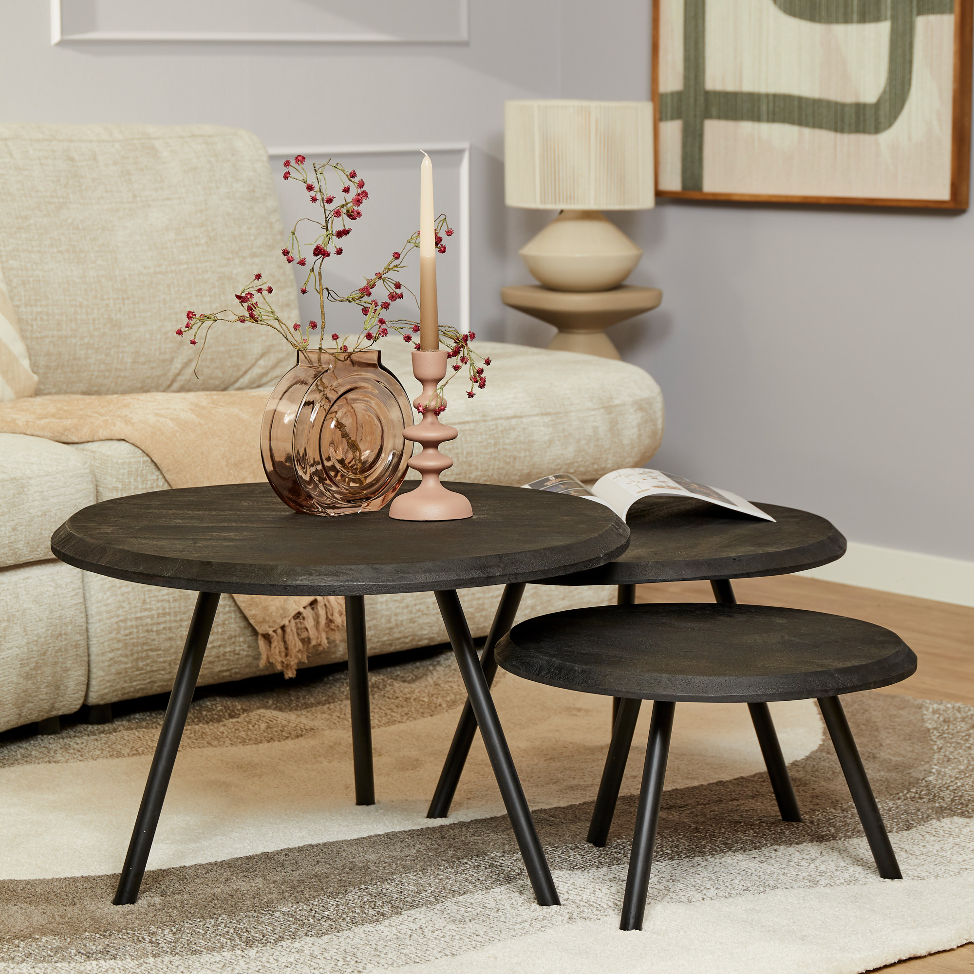 Salontafel set Ohio Zwart Mangohout 70 cm - Image 1