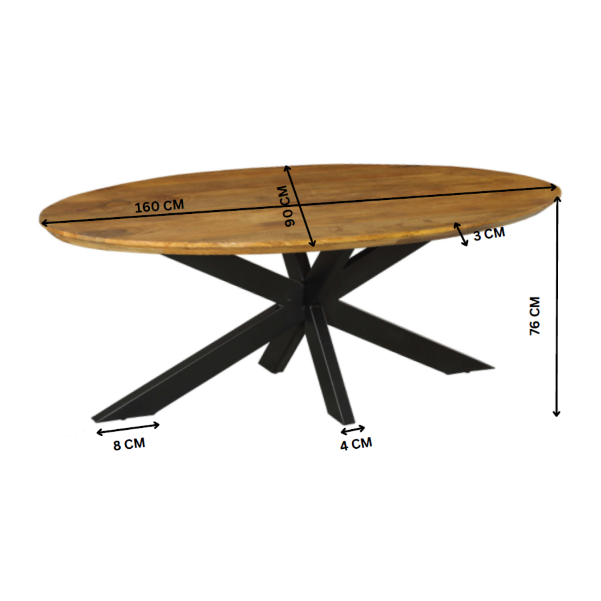 Ovale eettafel Brandy Naturel Mangohout 160 cm - Image 8