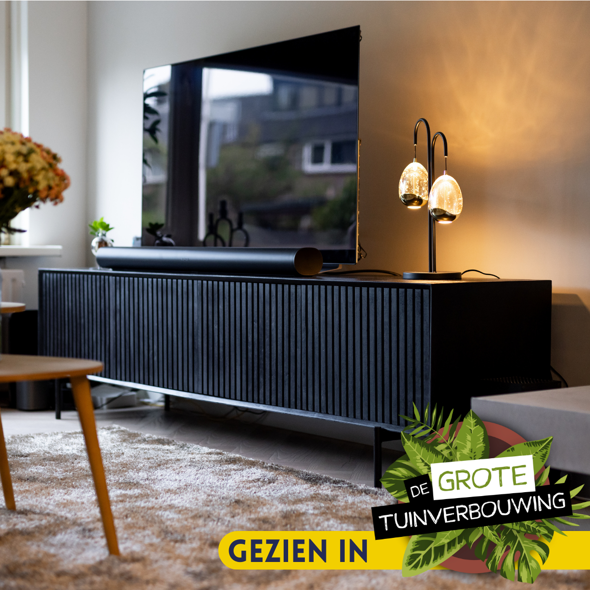 STF-5752_2 Tv meubel Madison Zwart Mangohout 210 cm - Image 3