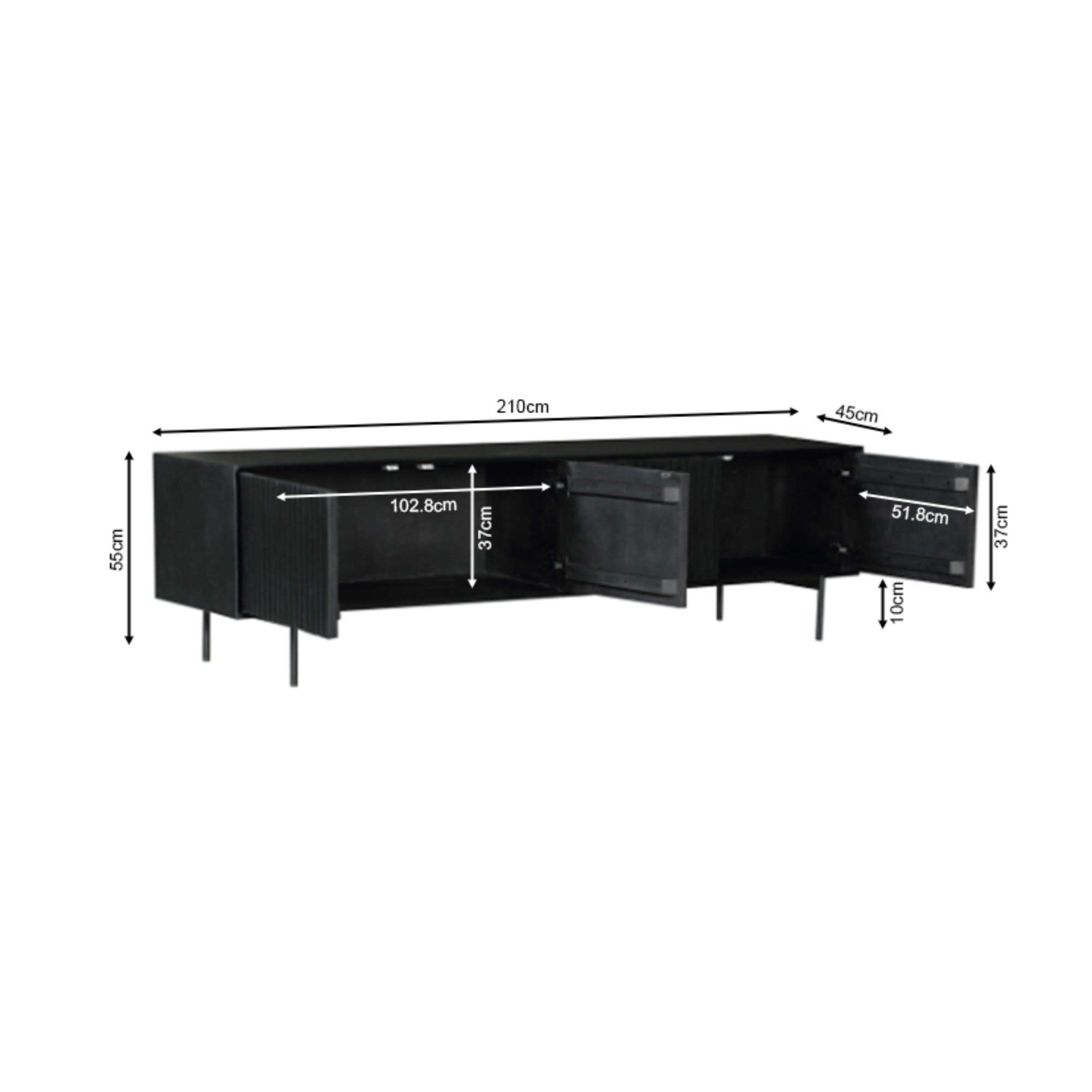 STF-5752_10 Tv meubel Madison Zwart Mangohout 210 cm - Image 11