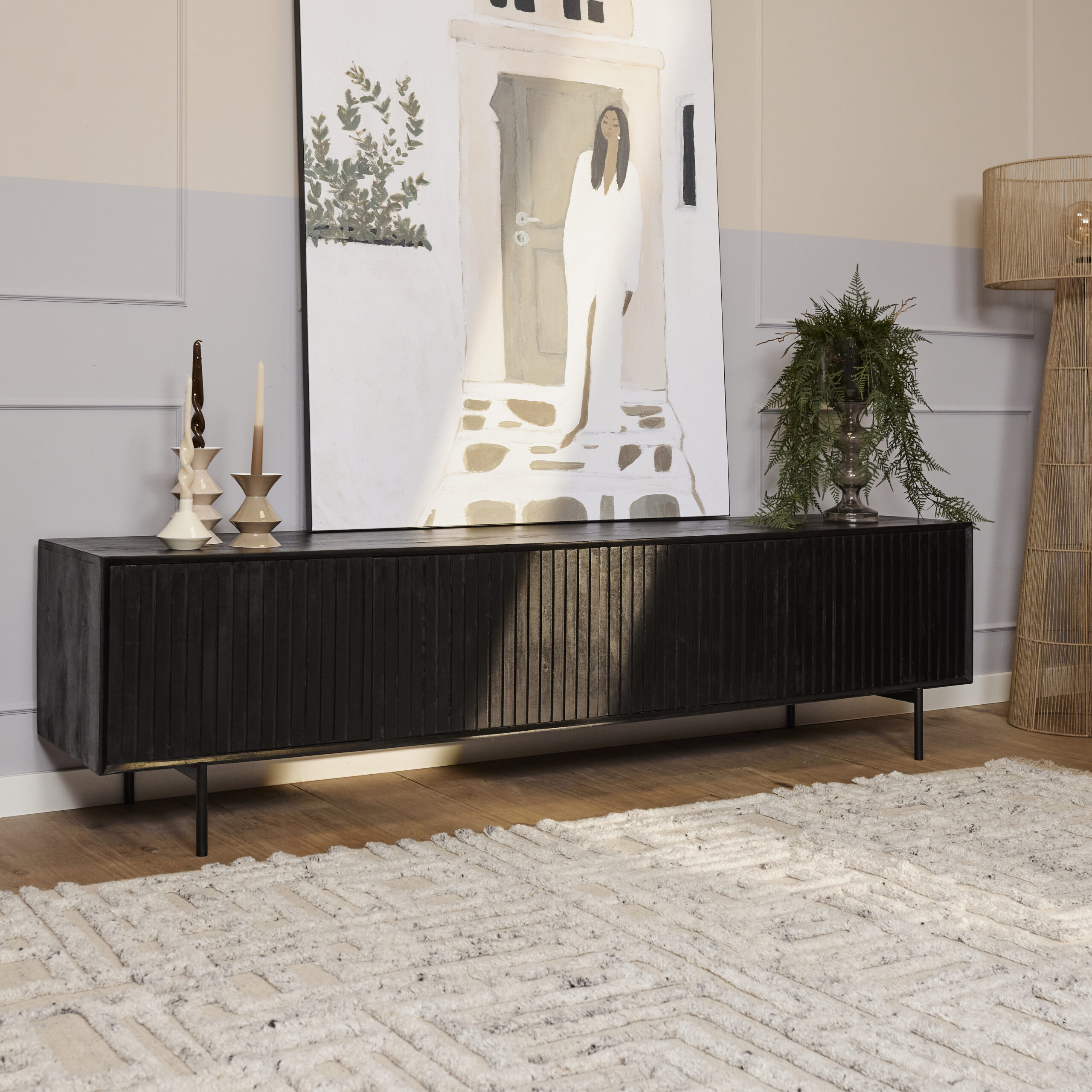 STF-5752_0 Tv meubel Madison Zwart Mangohout 210 cm - Image 1
