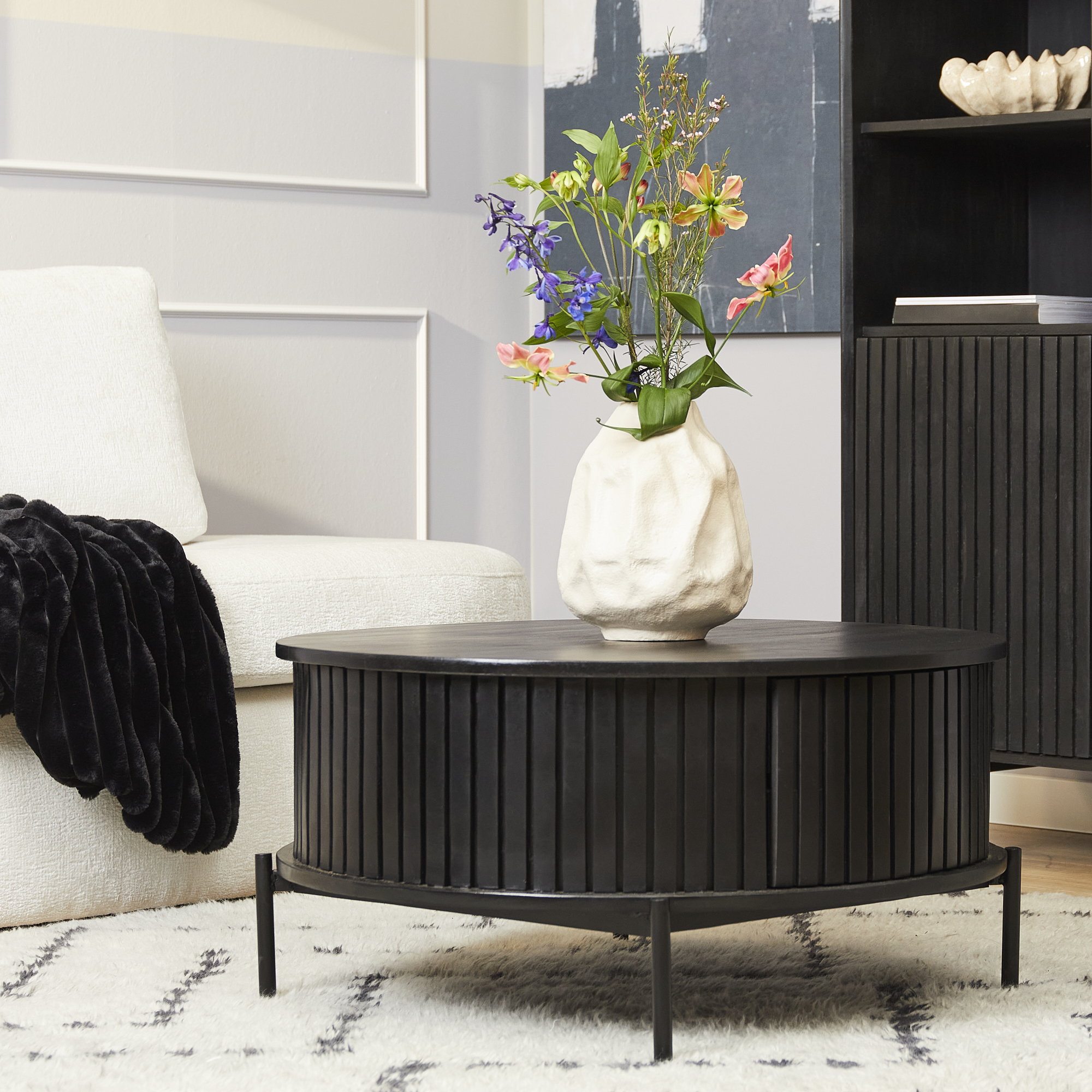 Ronde salontafel Madison Zwart Mangohout 80 cm - Image 1