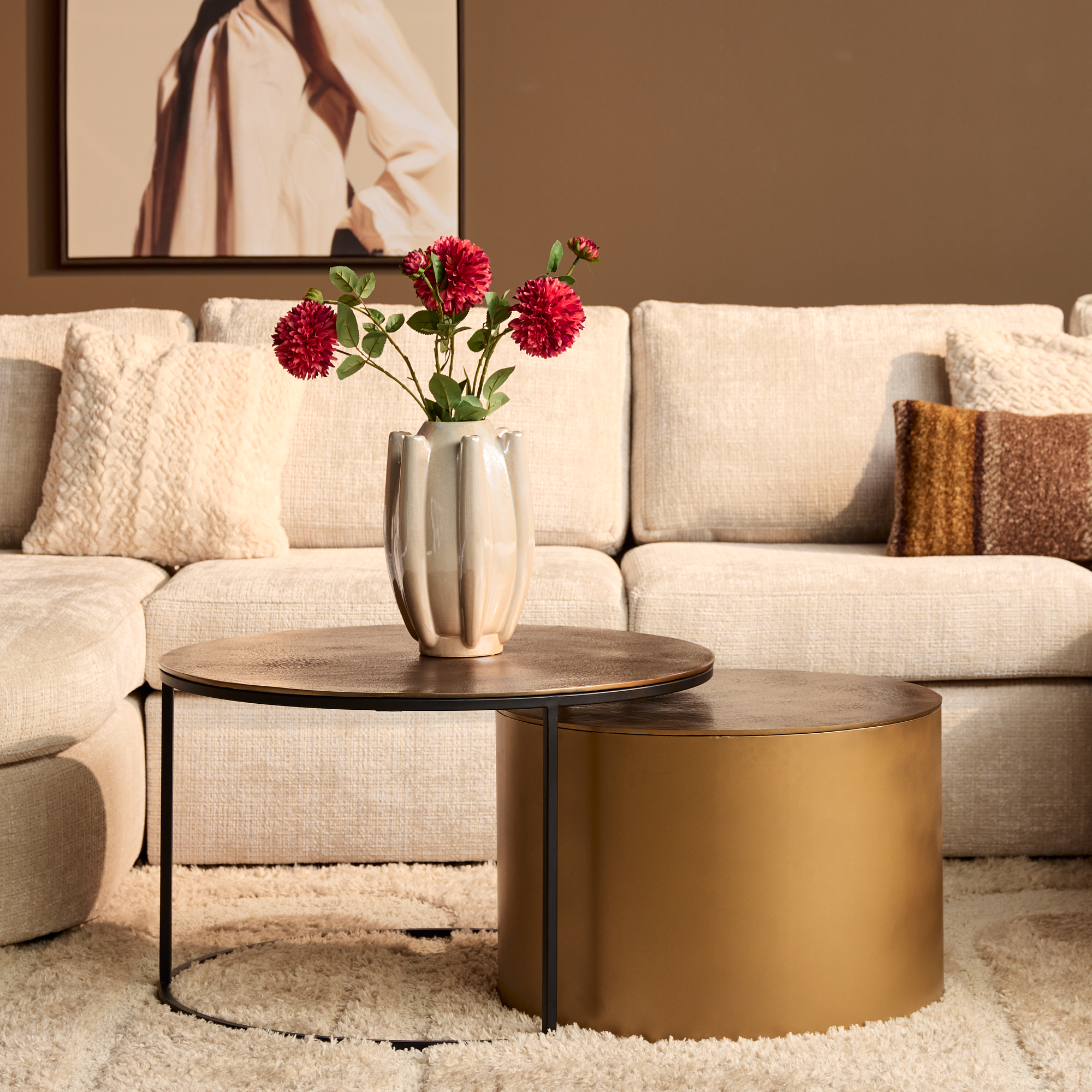 STF-2376_0 Ronde salontafel set Luna Goud Aluminium 75 cm - Image 1