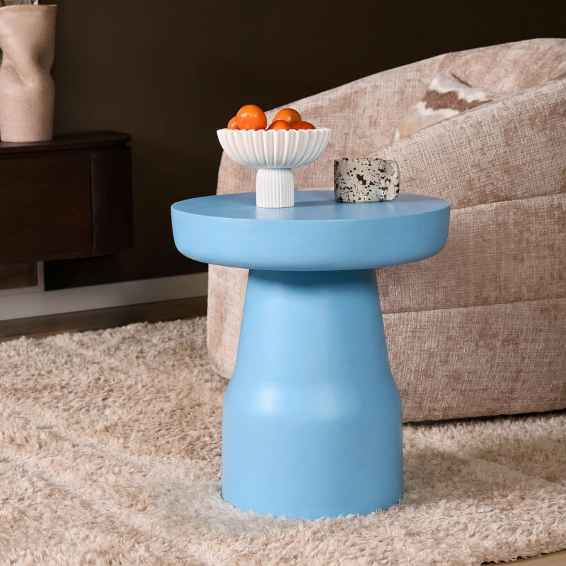 Bijzettafel Drum Blauw Mangohout 40 cm - Image 1